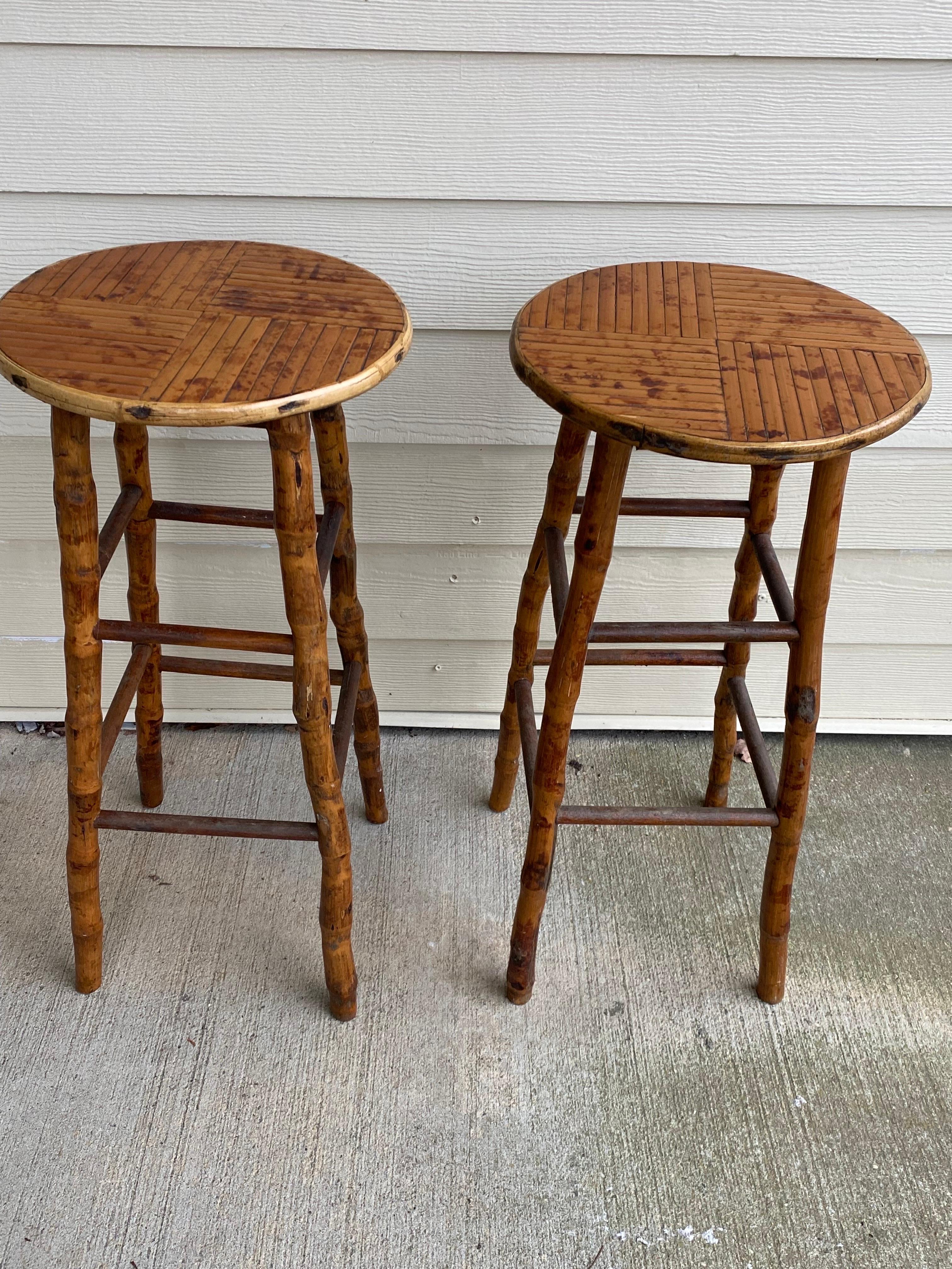 Mid-century Bamboo Bar Stools In Good Condition For Sale In Southampton, NY