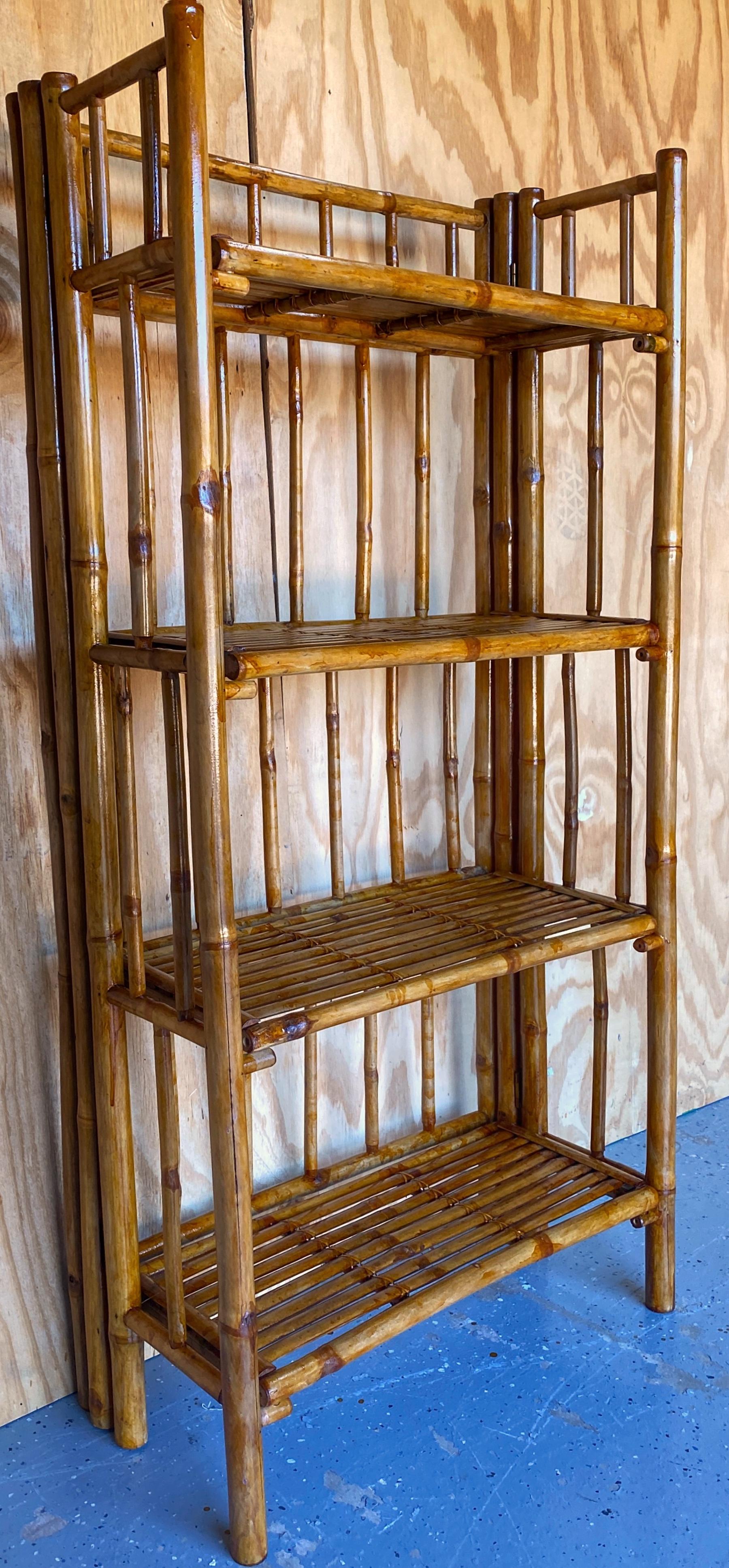 American Mid Century Bamboo Campaign Style Four Tier Etagere /Shelf For Sale