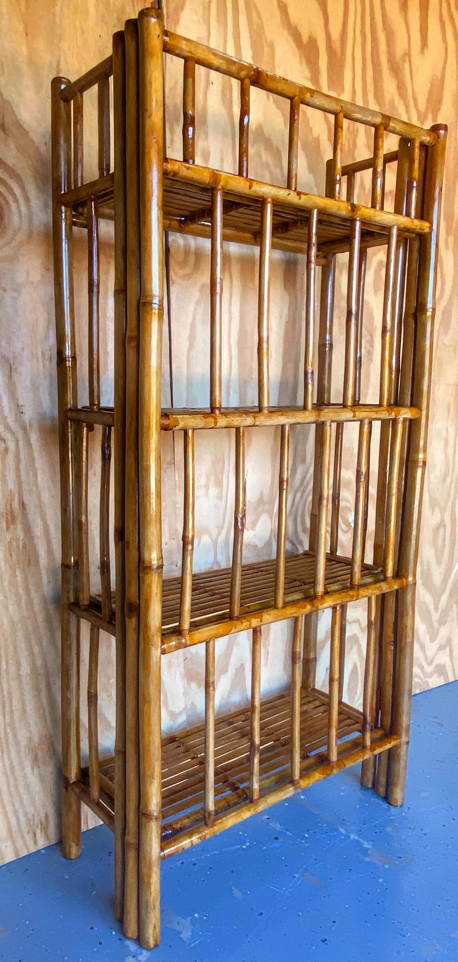 20th Century Mid Century Bamboo Campaign Style Four Tier Etagere /Shelf For Sale