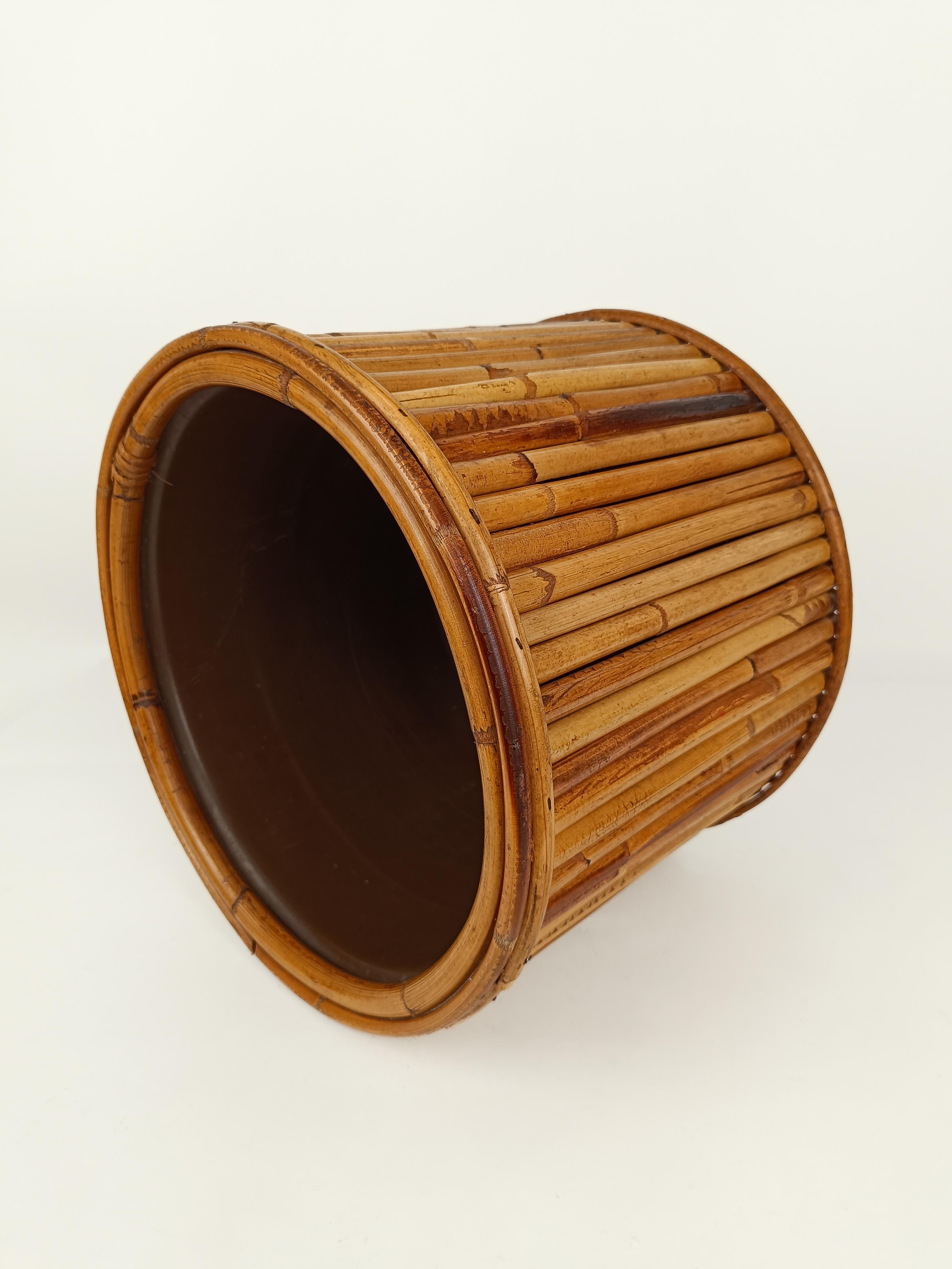 MId Century Bamboo, Cane and Rattan Cachepot Vase Plant Holder , Italy 1970s For Sale 9