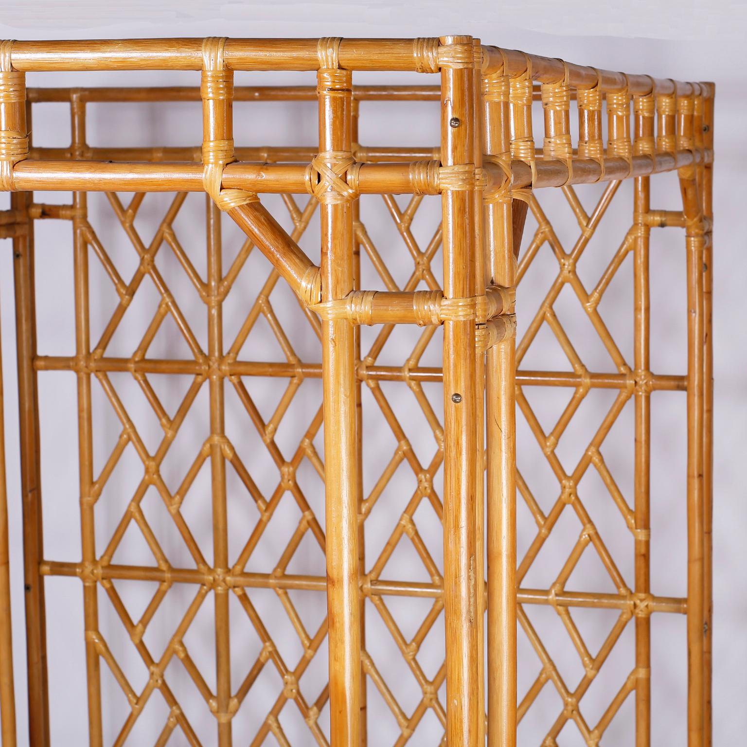 Chinese Chippendale Midcentury Bamboo Canopy Bed