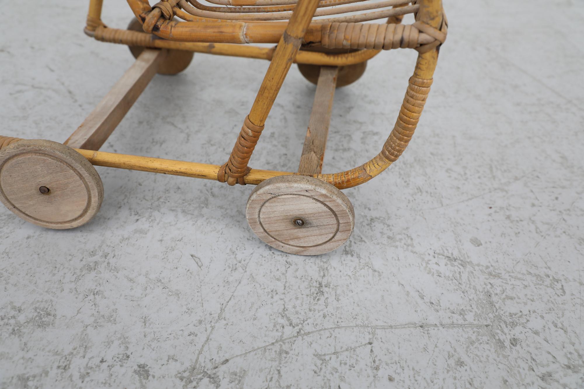 Mid-Century Bamboo Children's Baby Doll Stroller For Sale 5