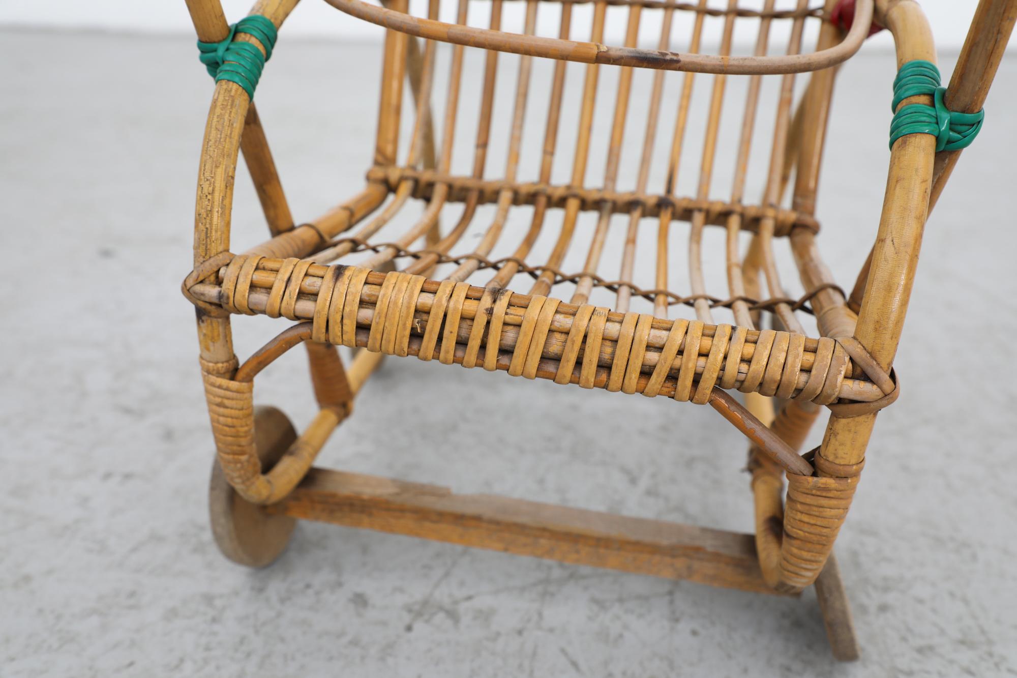Mid-Century Bamboo Children's Baby Doll Stroller For Sale 9
