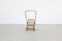 Mid-Century Bamboo Children's Baby Doll Stroller with Green and Red Details