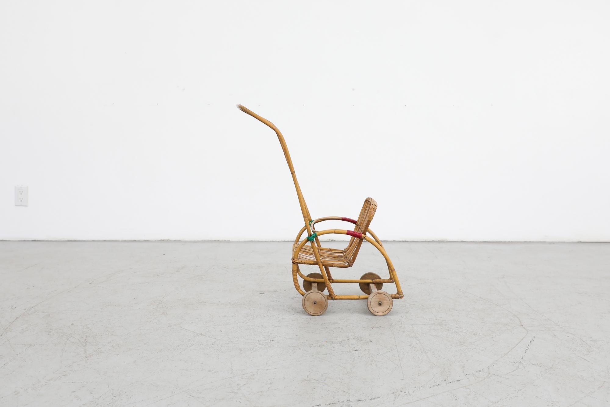 Mid-Century Modern Mid-Century Bamboo Children's Baby Doll Stroller For Sale