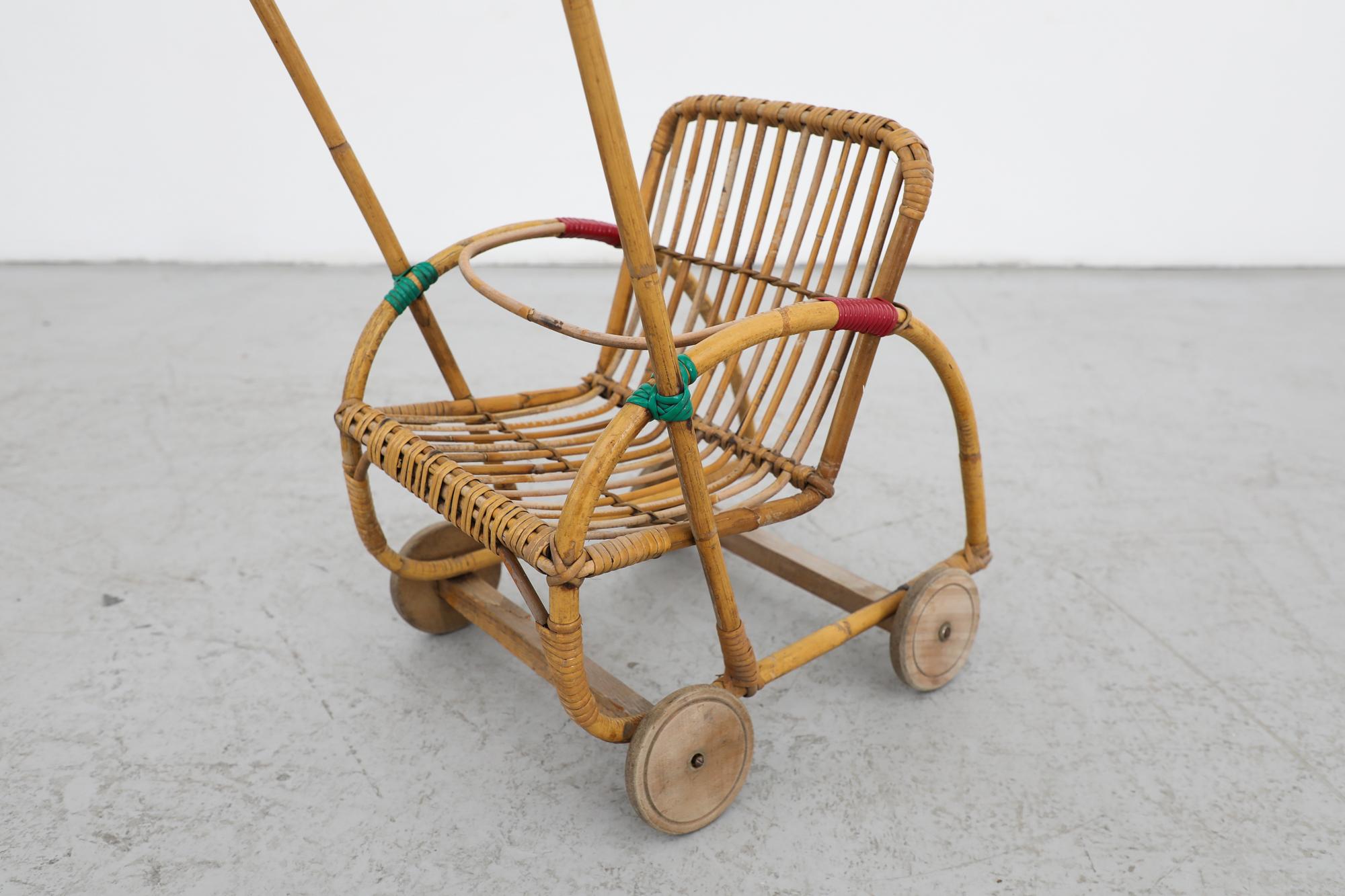 Mid-Century Bamboo Children's Baby Doll Stroller For Sale 2