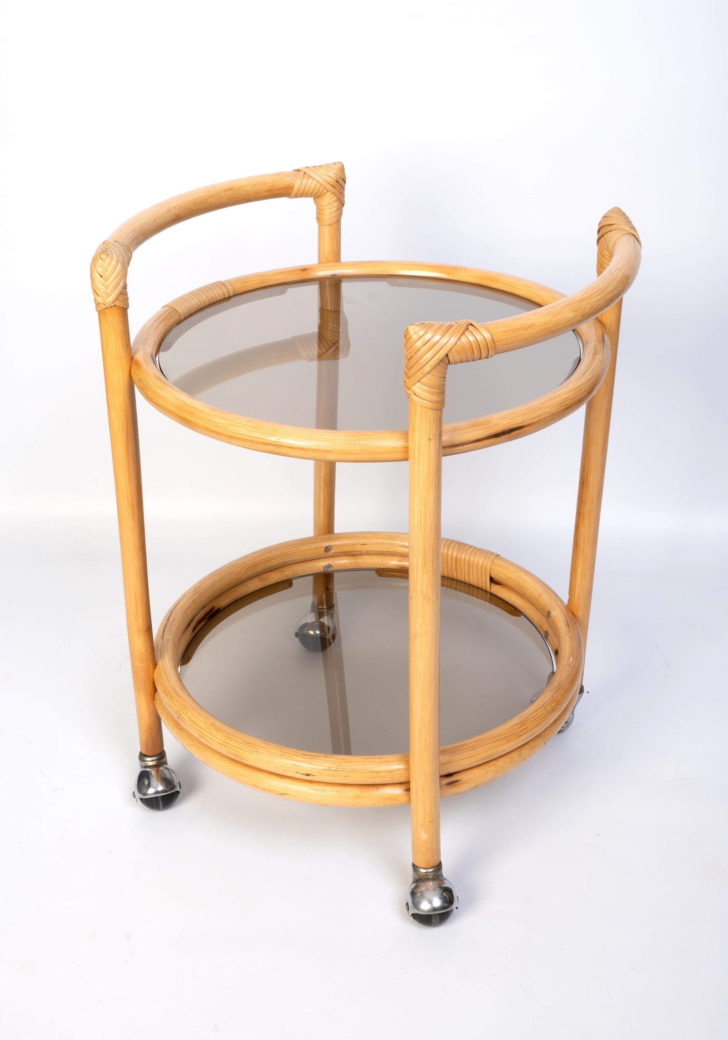 italien Table d'appoint circulaire en bambou, Italie, C.1960 en vente