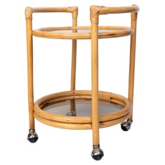 Mid Century Bamboo Circular Bar Cart Beistelltisch, Italien, C.1960