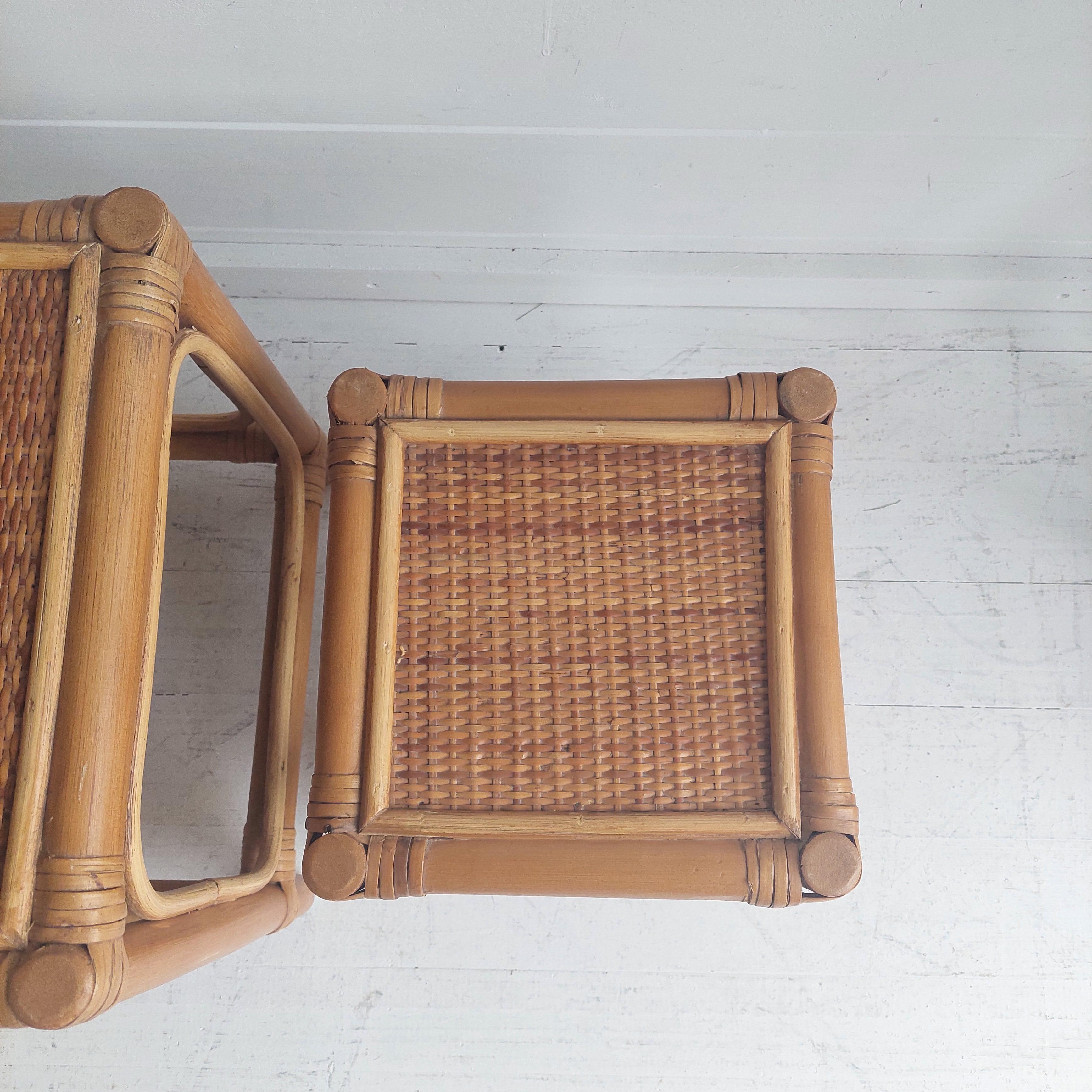 Mid Century Bamboo Cube Nest of Tables Rattan Cane, 196-70s 1