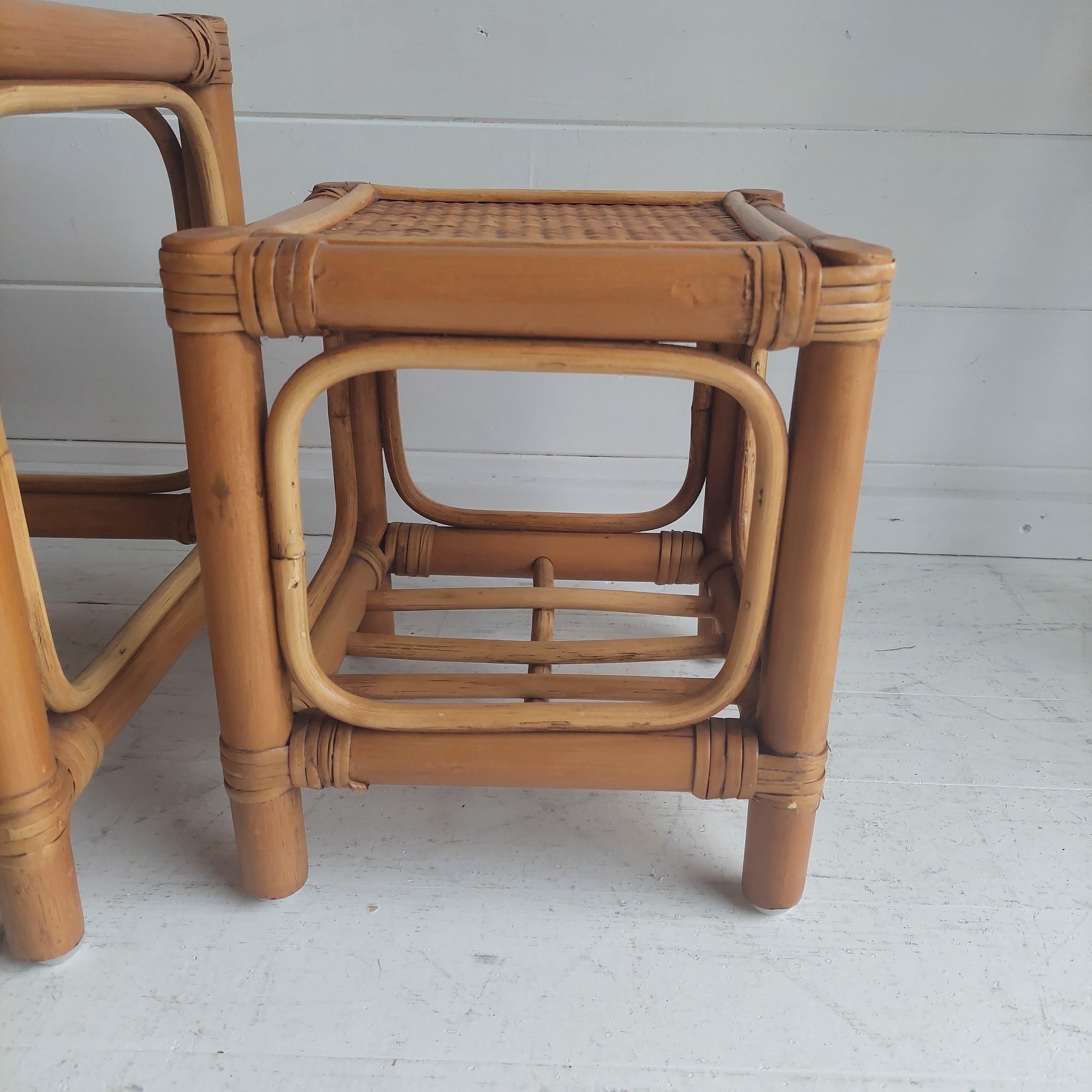 Mid Century Bamboo Cube Nest of Tables Rattan Cane, 196-70s 2