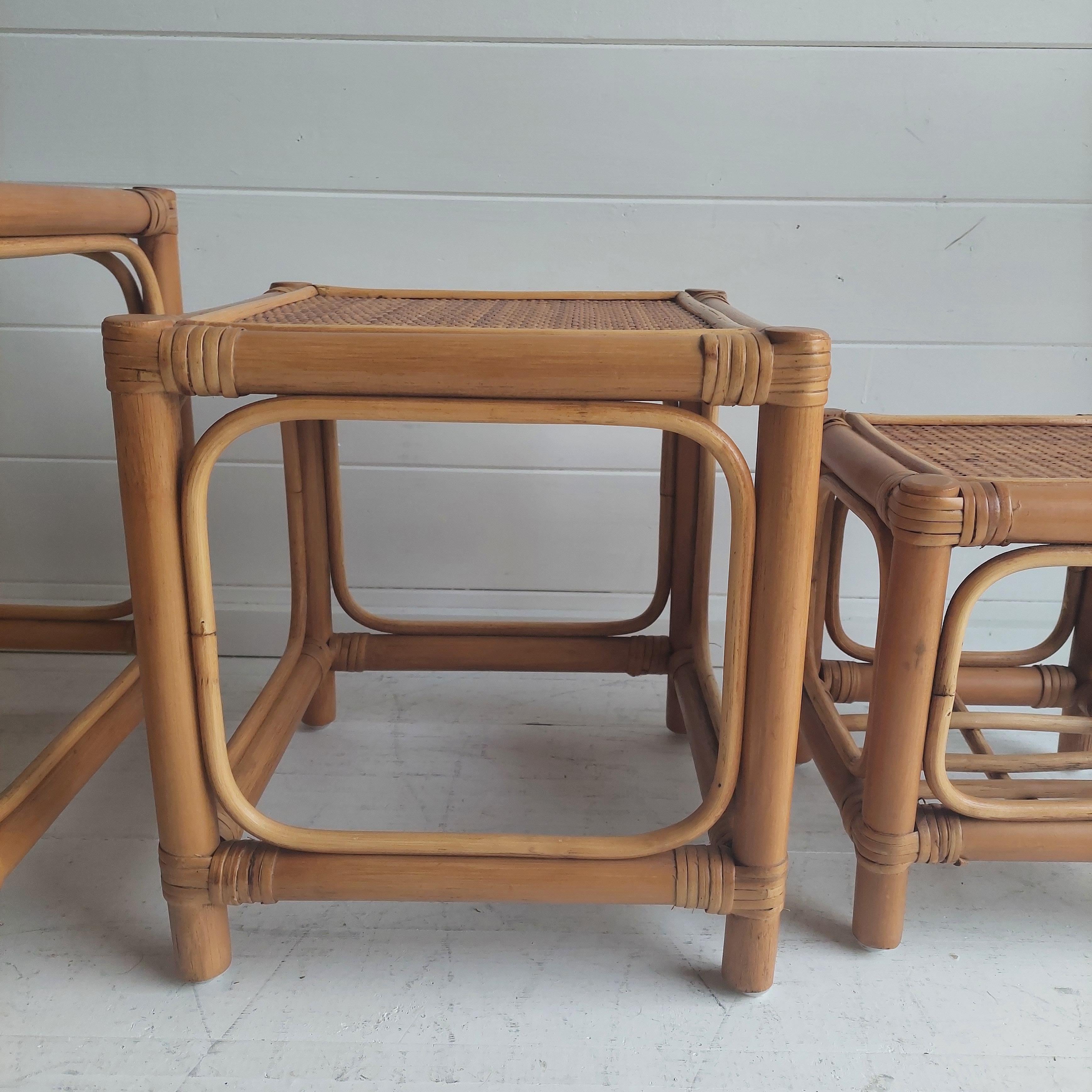 Mid Century Bamboo Cube Nest of Tables Rattan Cane, 196-70s For Sale 3