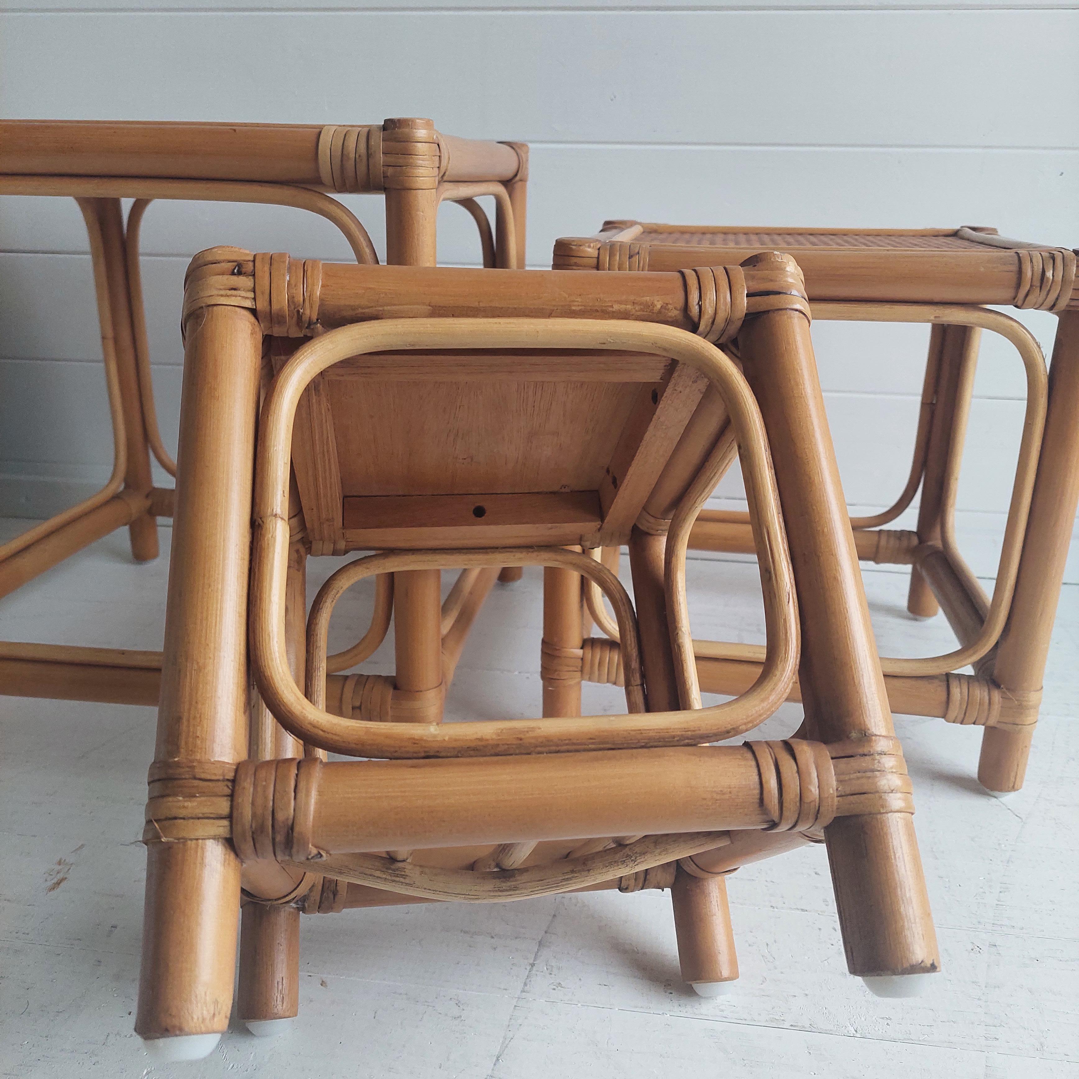 Nest of Tables en bambou du milieu du siècle dernier rotin canné, 196-70s en vente 7