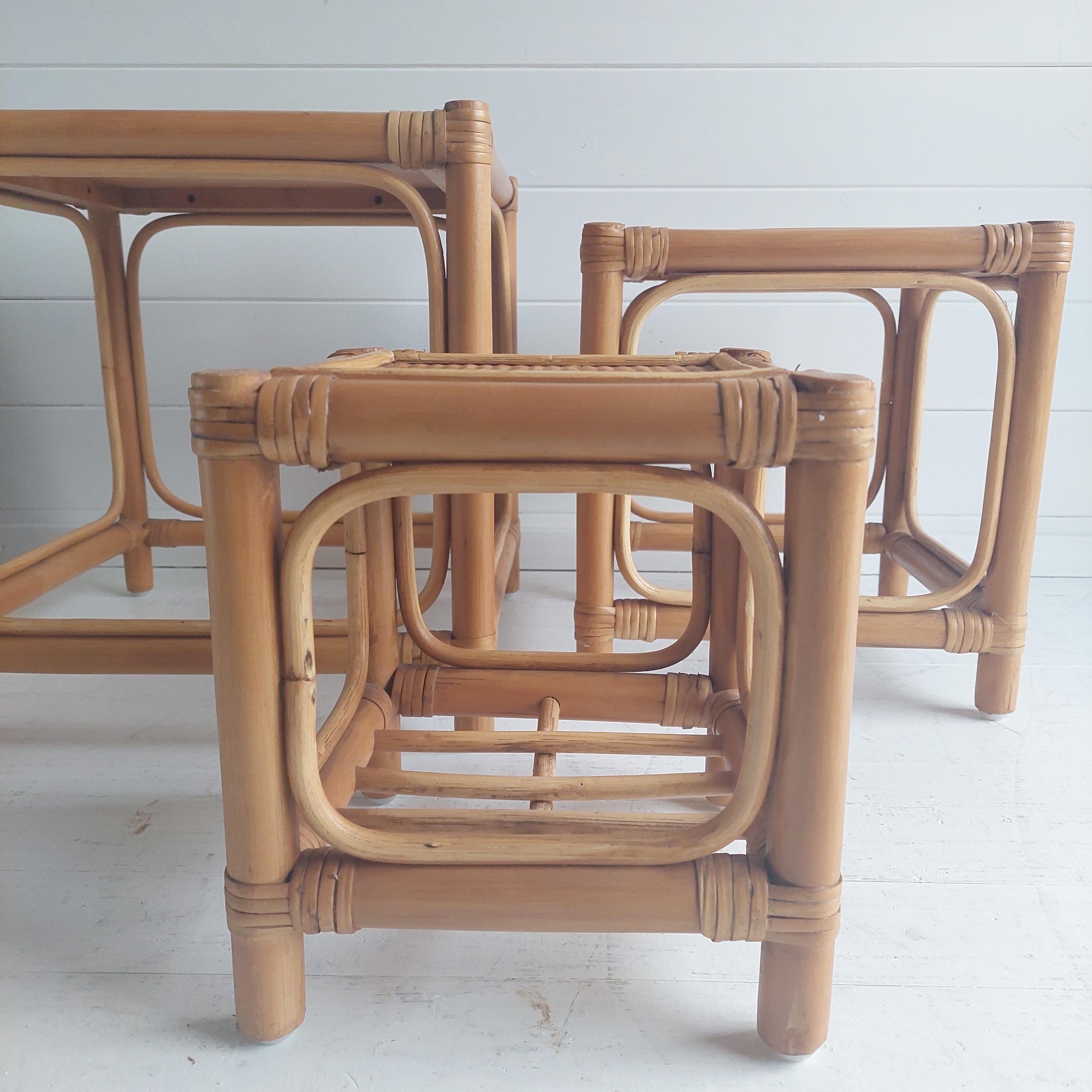 Mid Century Bamboo Cube Nest of Tables Rattan Cane, 196-70s For Sale 6