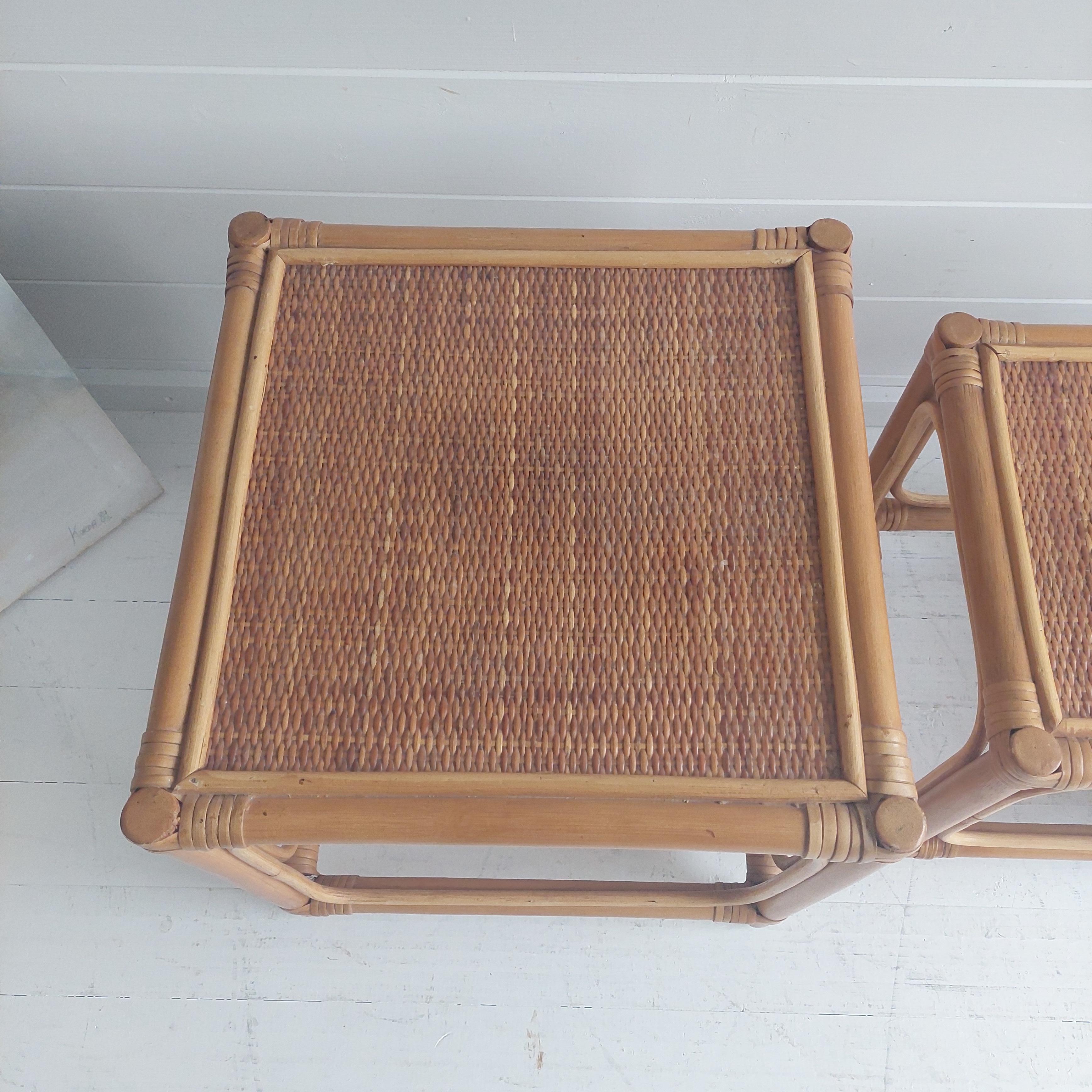 Mid Century Bamboo Cube Nest of Tables Rattan Cane, 196-70s In Good Condition In Leamington Spa, GB