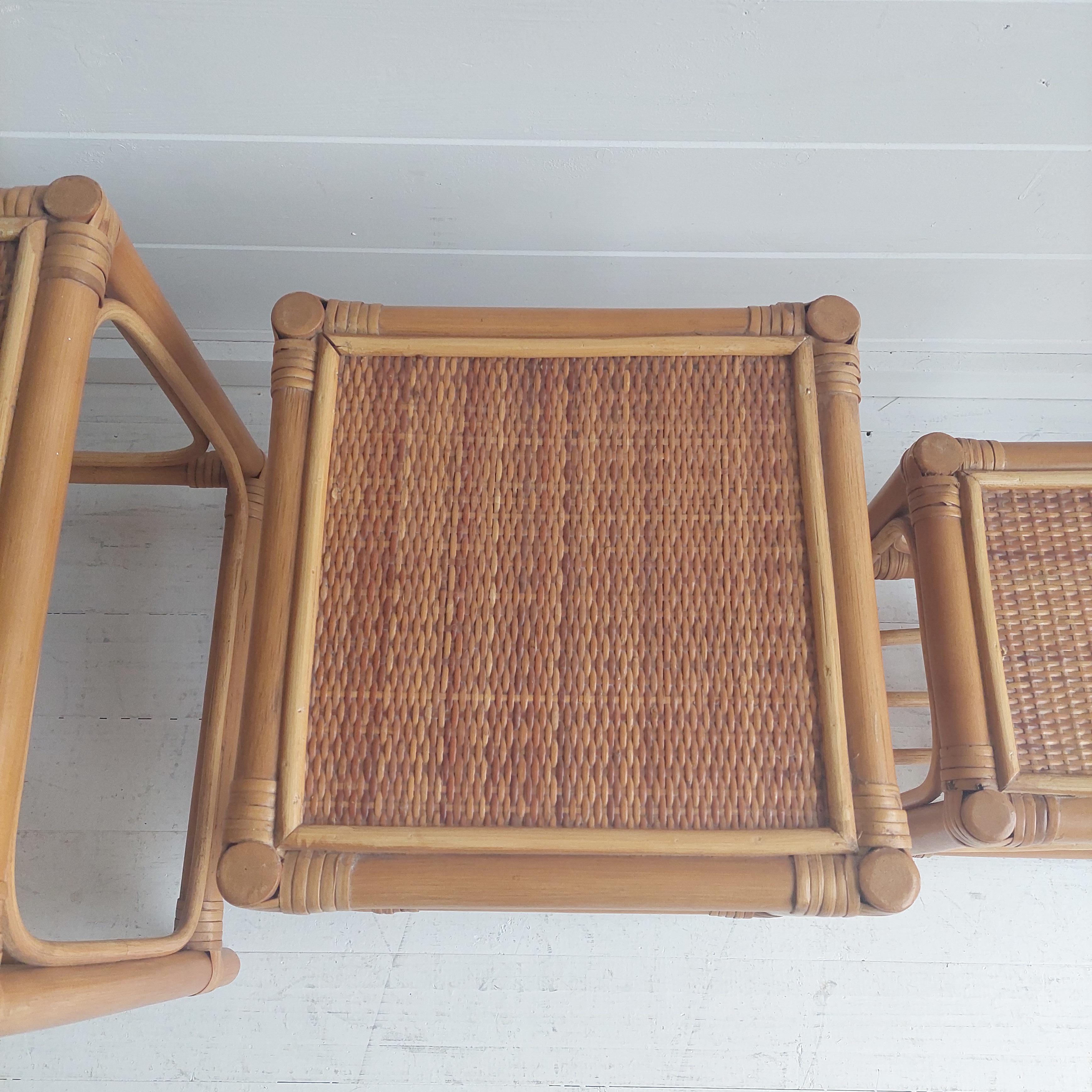 20th Century Mid Century Bamboo Cube Nest of Tables Rattan Cane, 196-70s