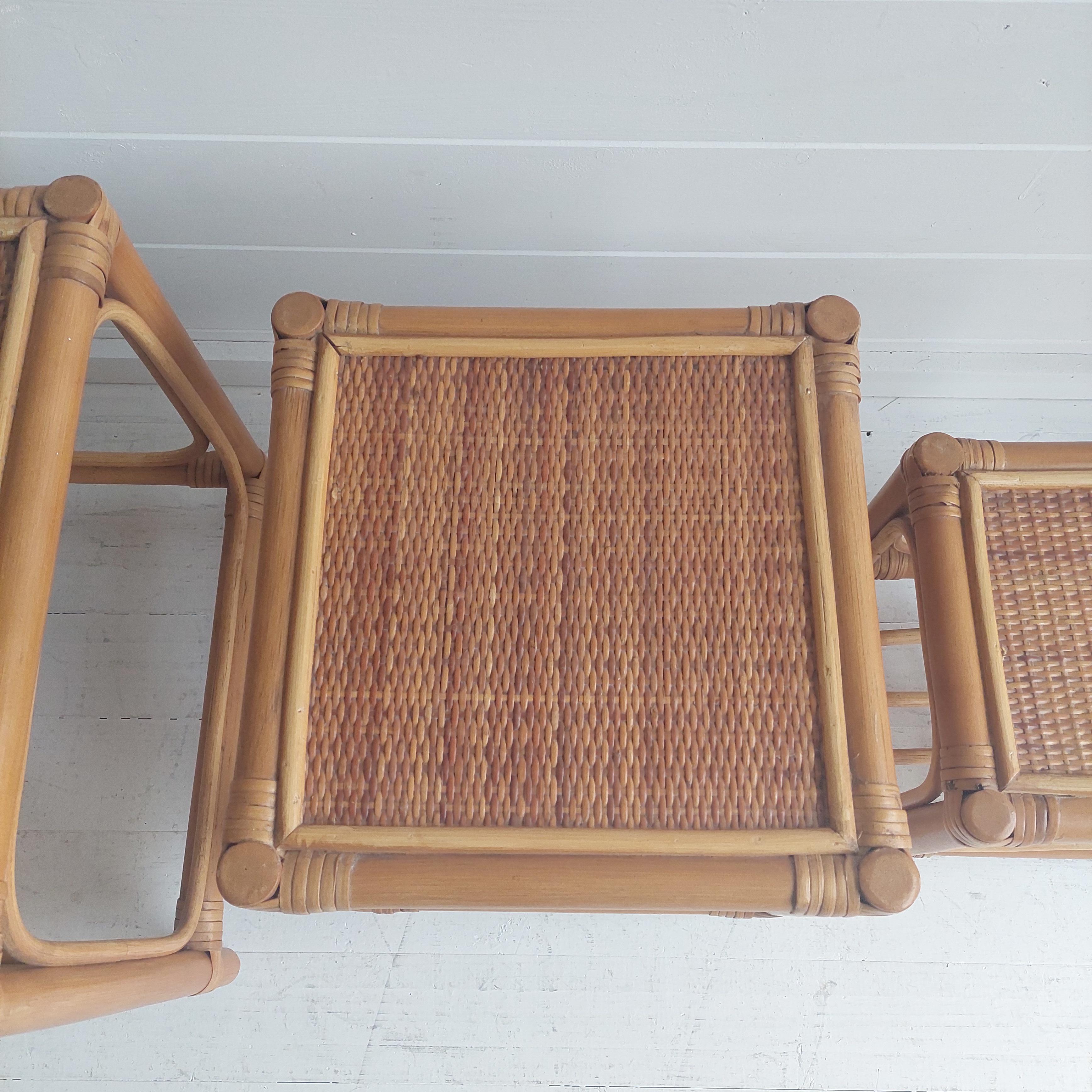 20th Century Mid Century Bamboo Cube Nest of Tables Rattan Cane, 196-70s For Sale