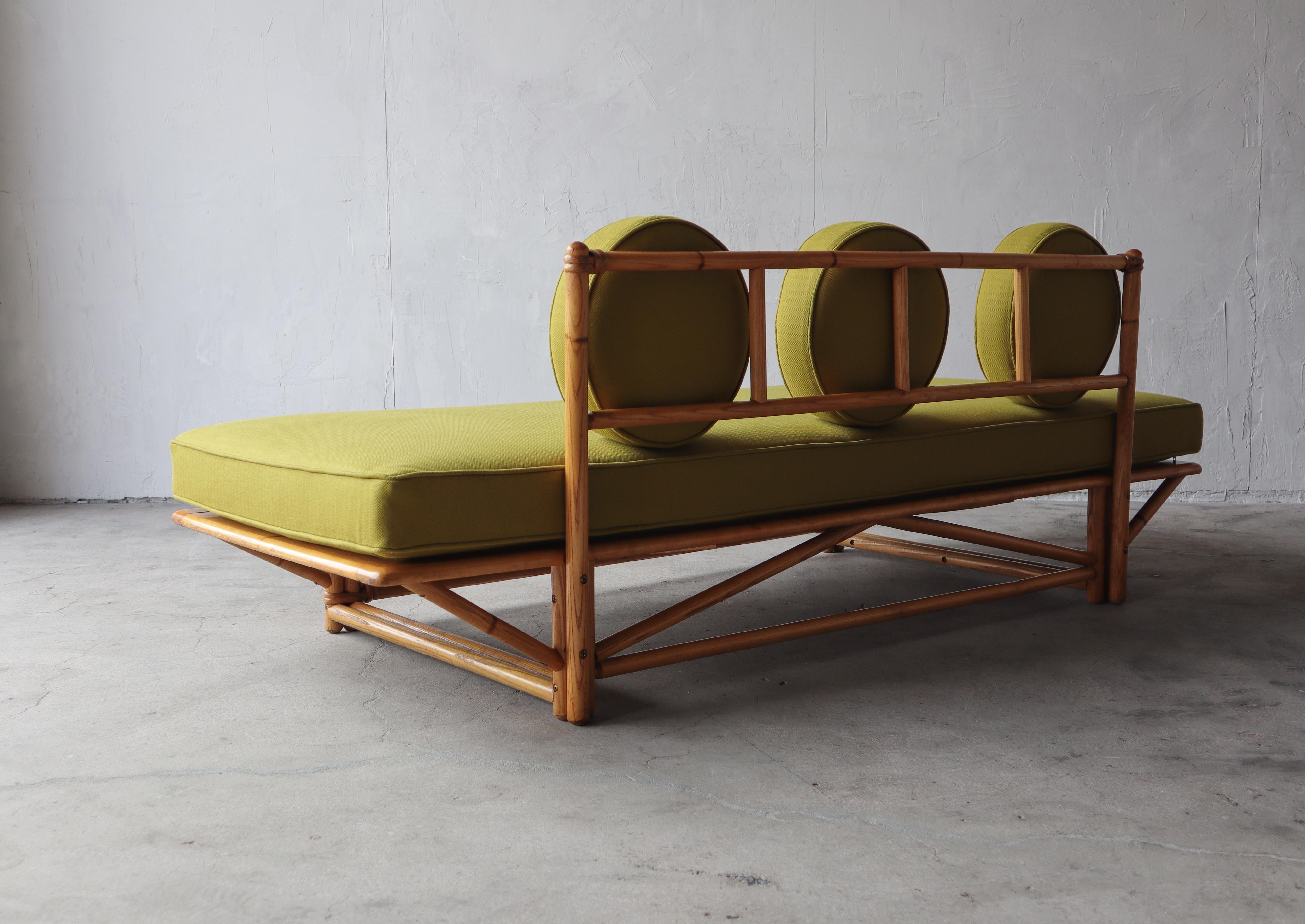 Fabric Mid Century Bamboo Daybed Sofa