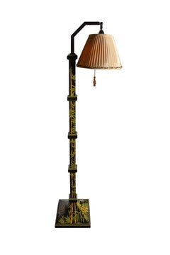 Mid-Century Bamboo Decorated Standing Floor Lamp with Shade