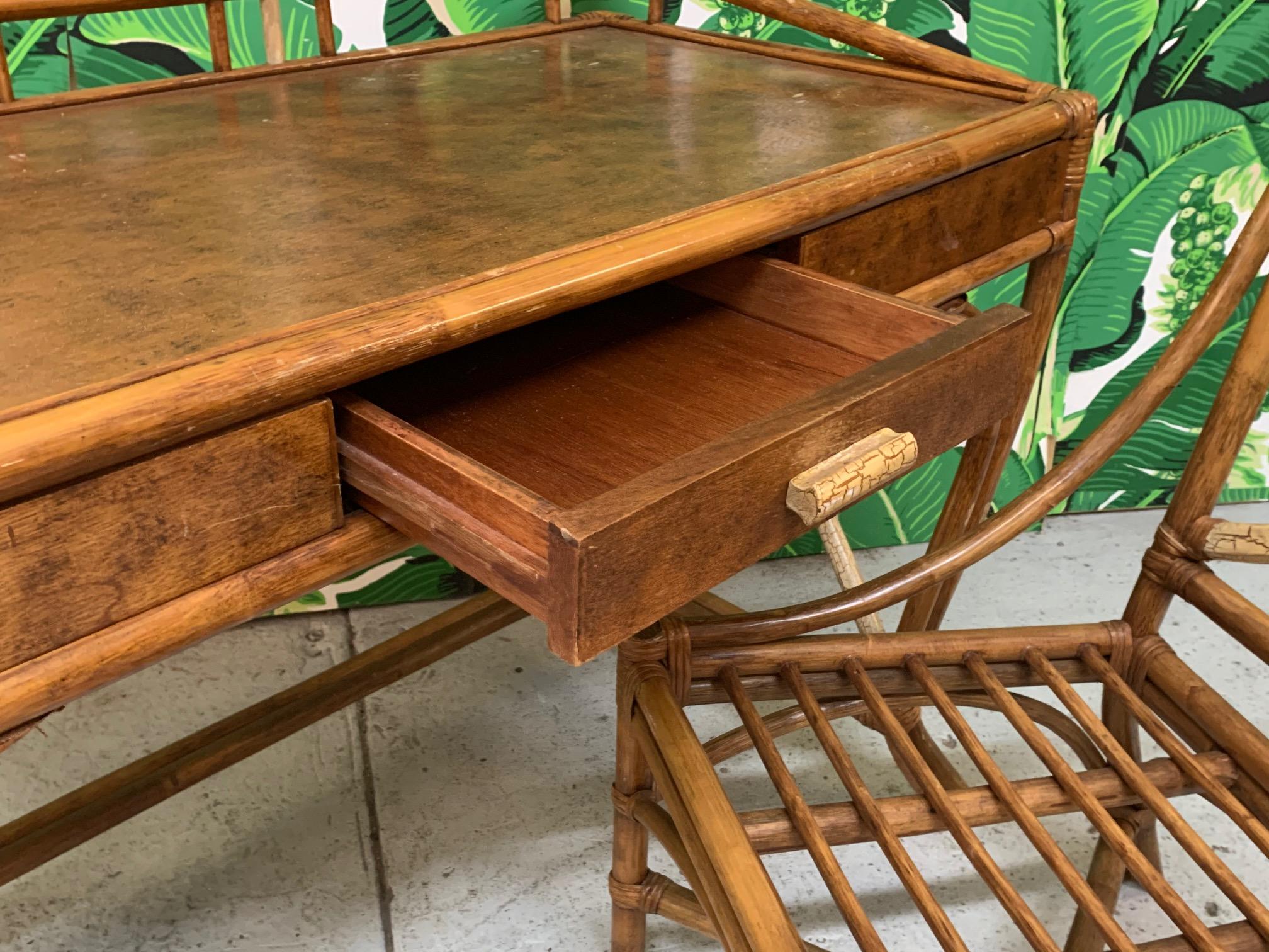 Midcentury Bamboo Desk and Chair In Good Condition In Jacksonville, FL