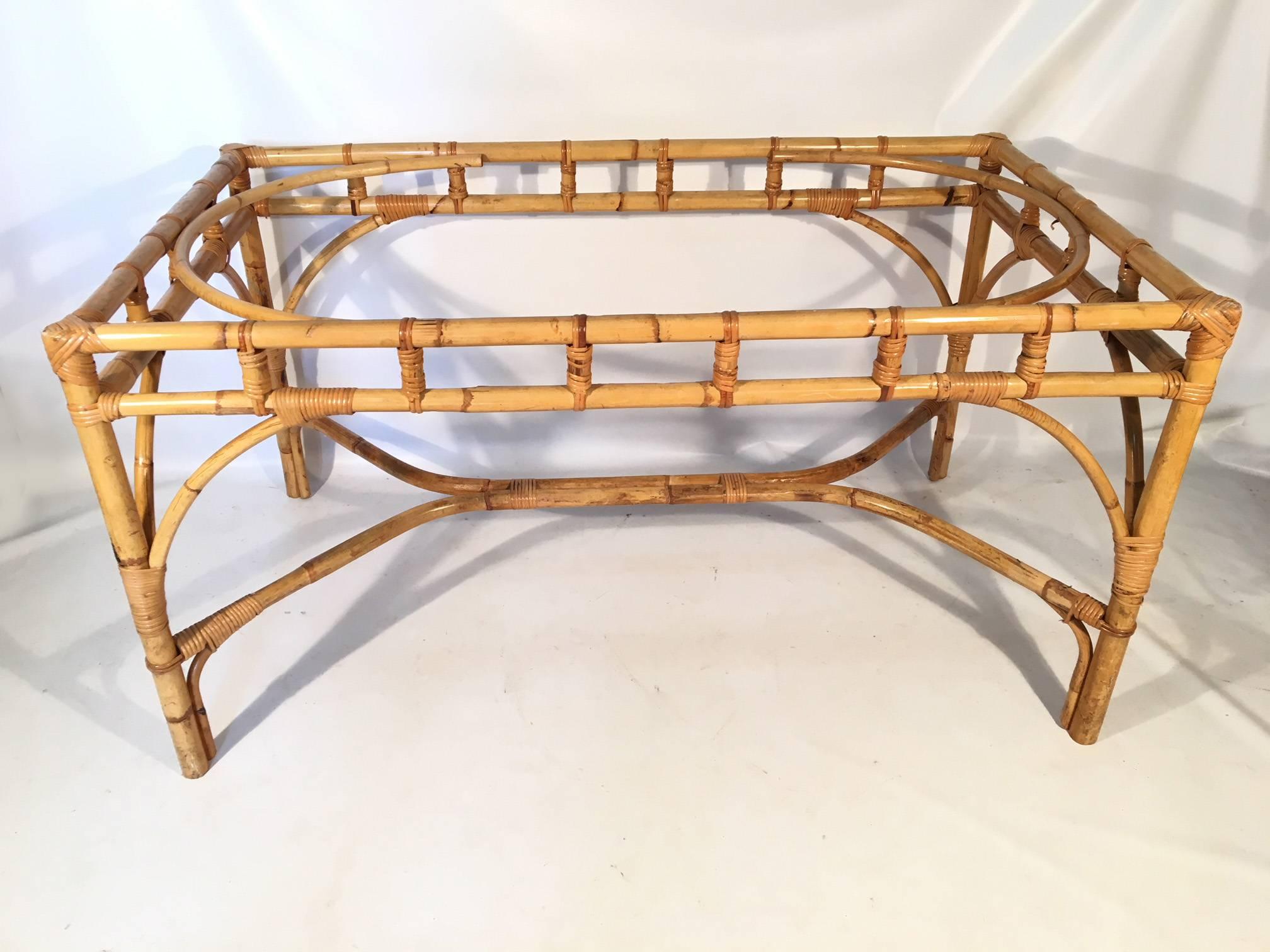 Vintage mid century bamboo dining table base ready for your glass top. Excellent vintage condition both structural and cosmetic.