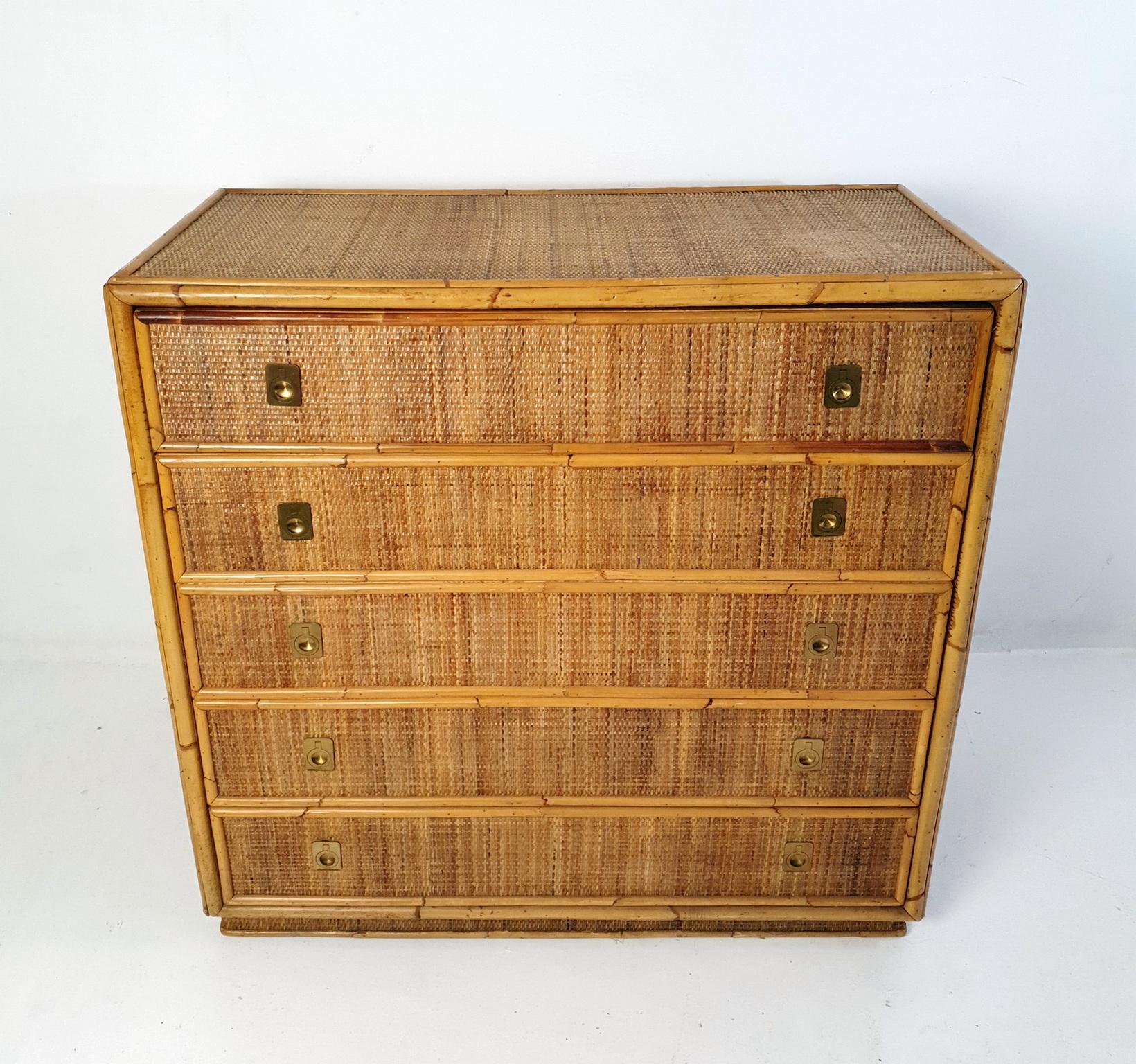 Colonial Revival Mid Century Bamboo Dresser by Vivai del Sud, Italy For Sale