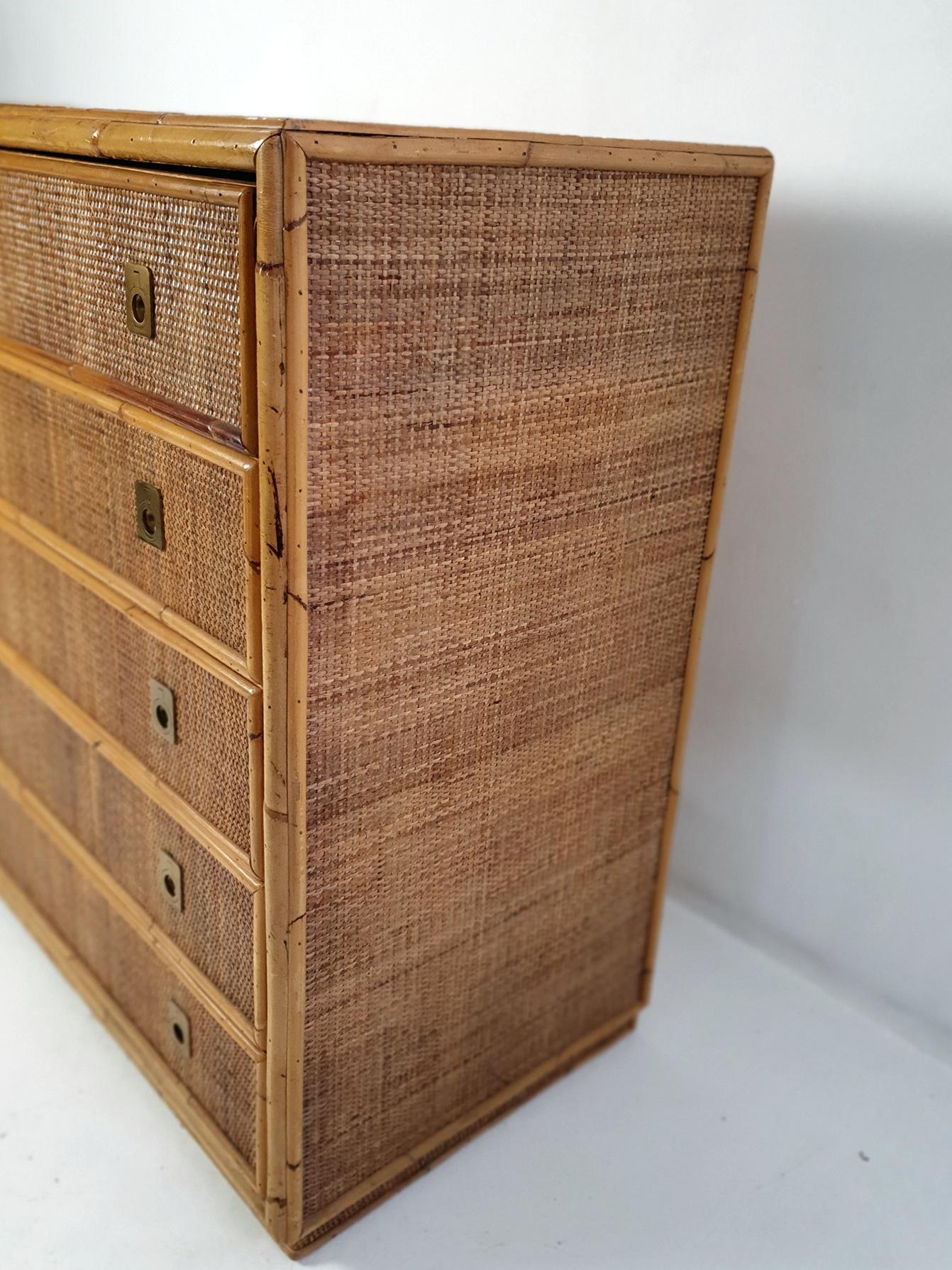 20th Century Mid Century Bamboo Dresser by Vivai del Sud, Italy For Sale