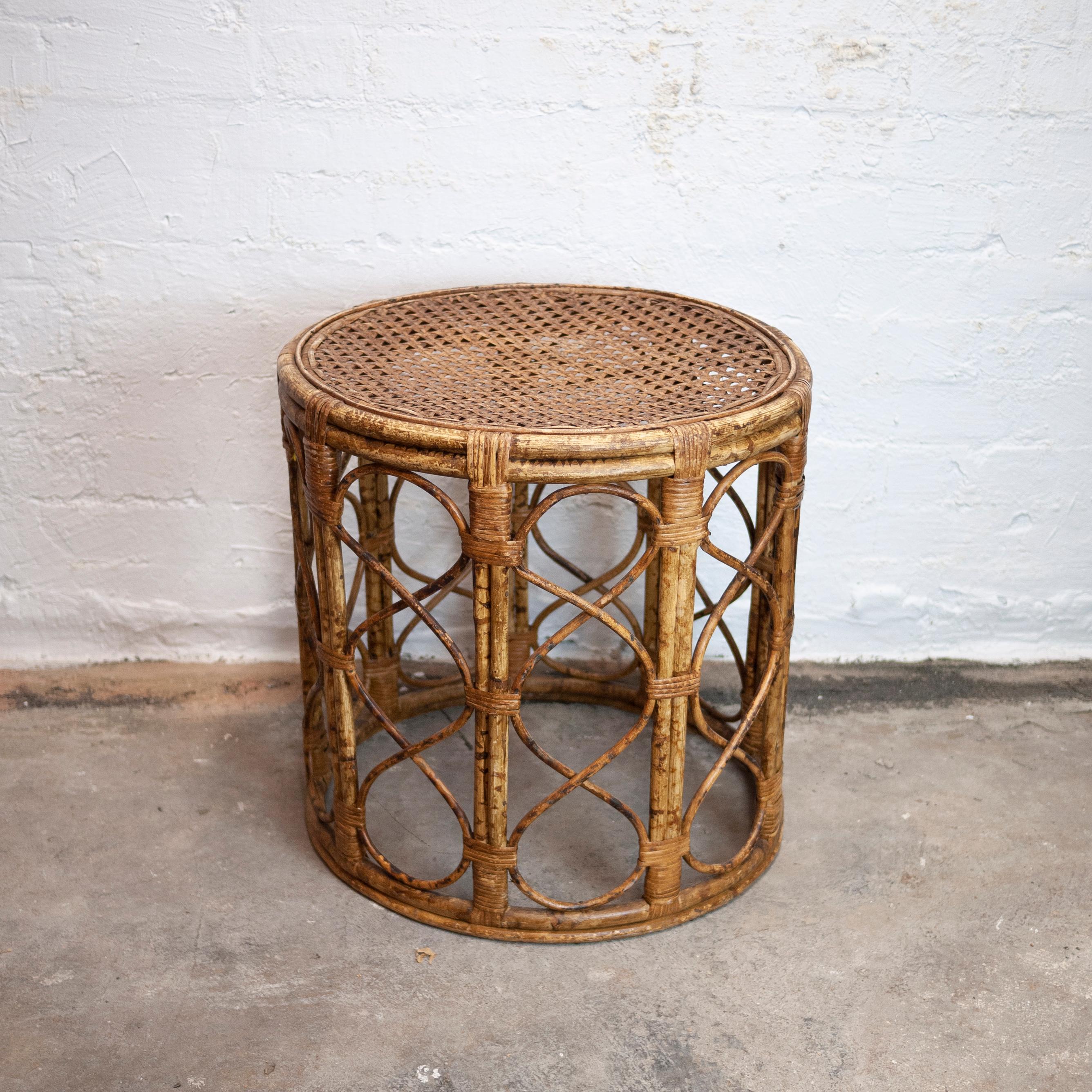 Mid-Century Bamboo Drum Side Table with Cane Top, 1960s In Good Condition In Chesham, GB