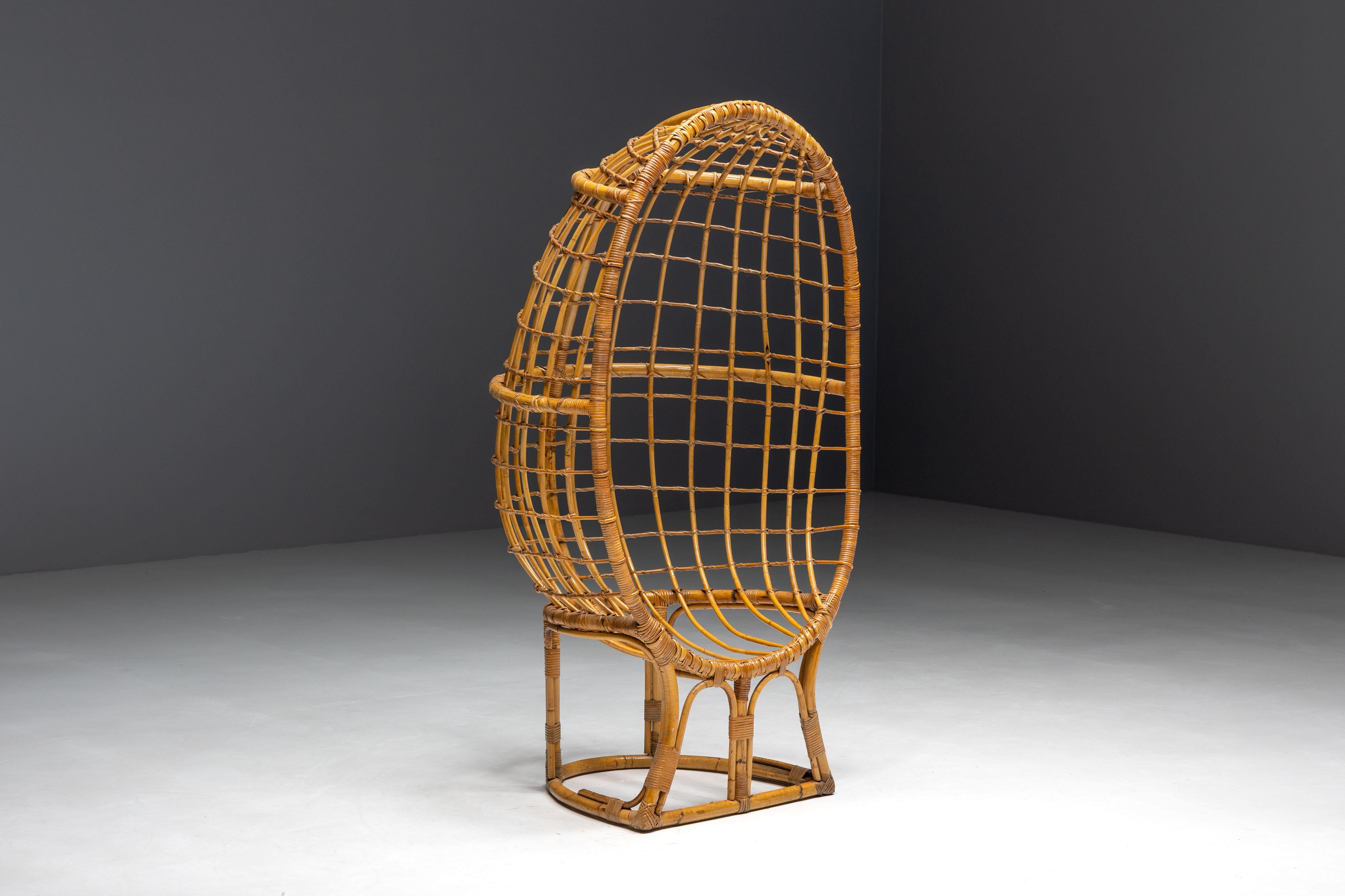 Italian Mid-Century Bamboo Egg Chair, Italy, 1970s For Sale