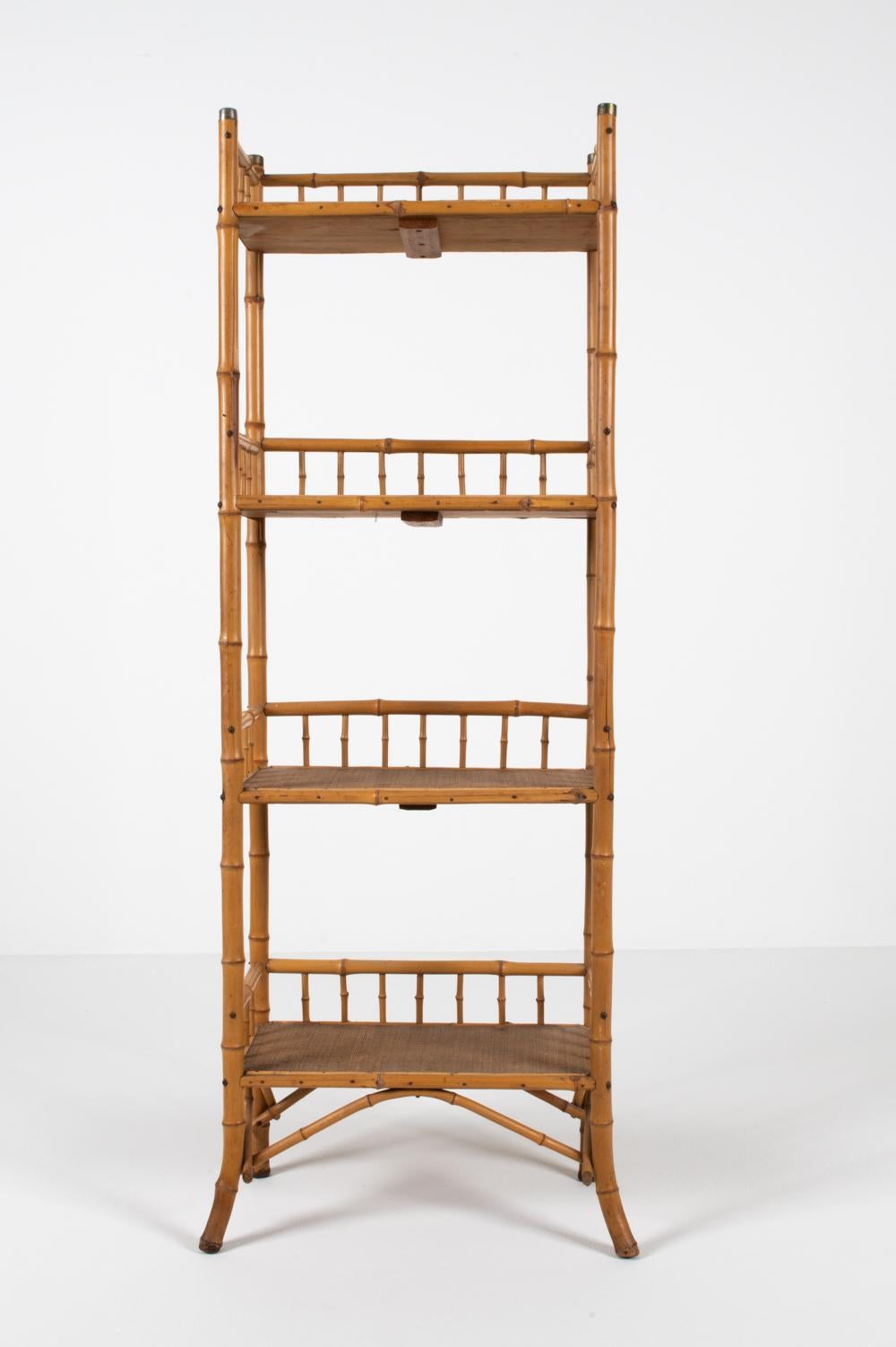 European Mid-Century Bamboo Etagere in the Manner of R. Wengler, c. 1950's