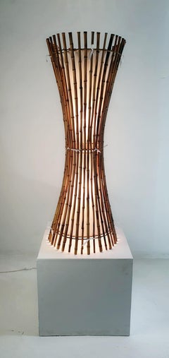 Lampada da terra in bambù di metà secolo dopo Franco Albini, anni '60
