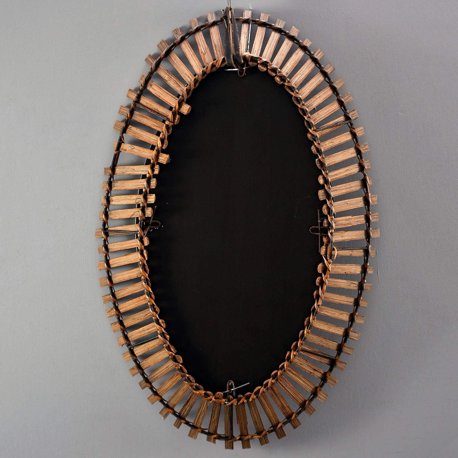 Midcentury Bamboo Framed Oval Mirror 2