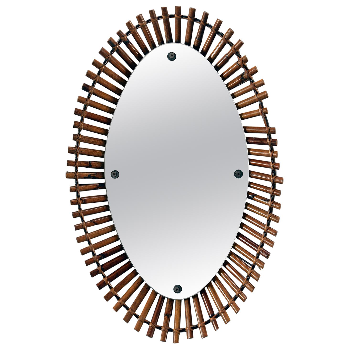 Midcentury Bamboo Framed Oval Mirror