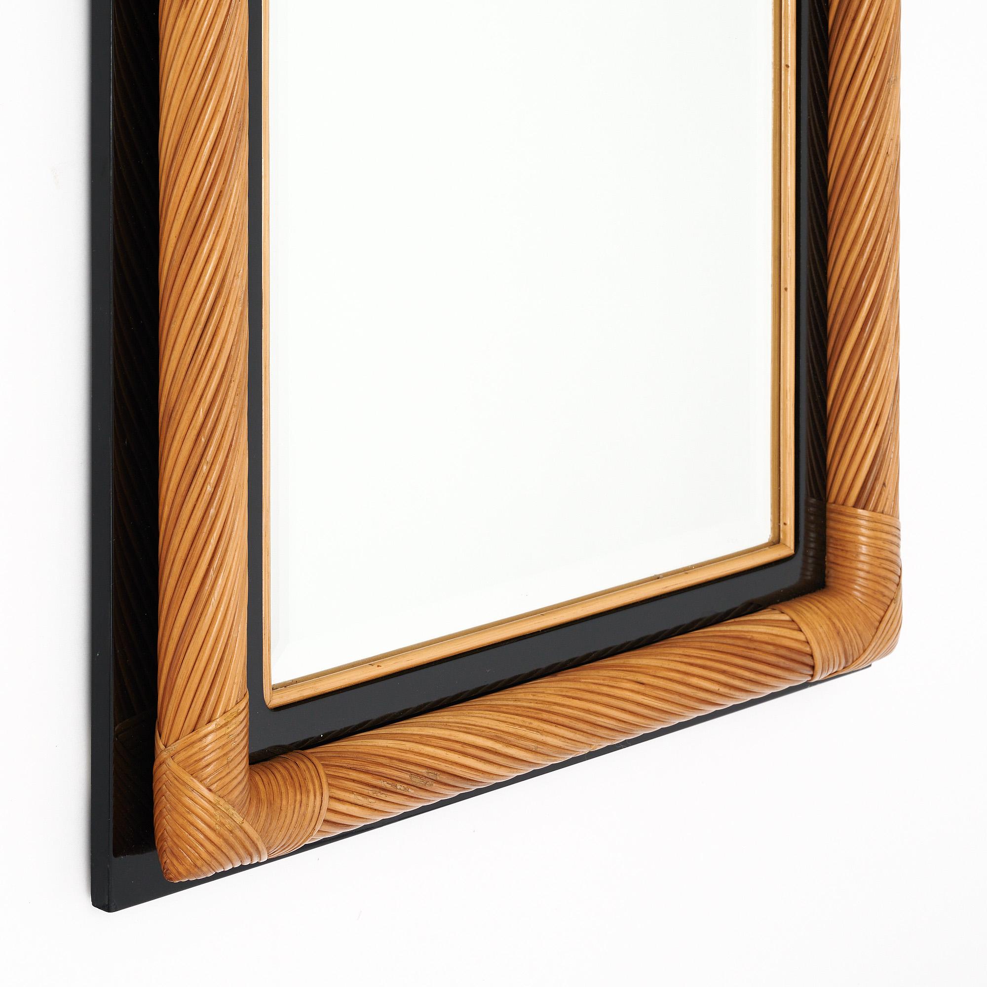 French Mid-Century Bamboo Full Length Mirror For Sale