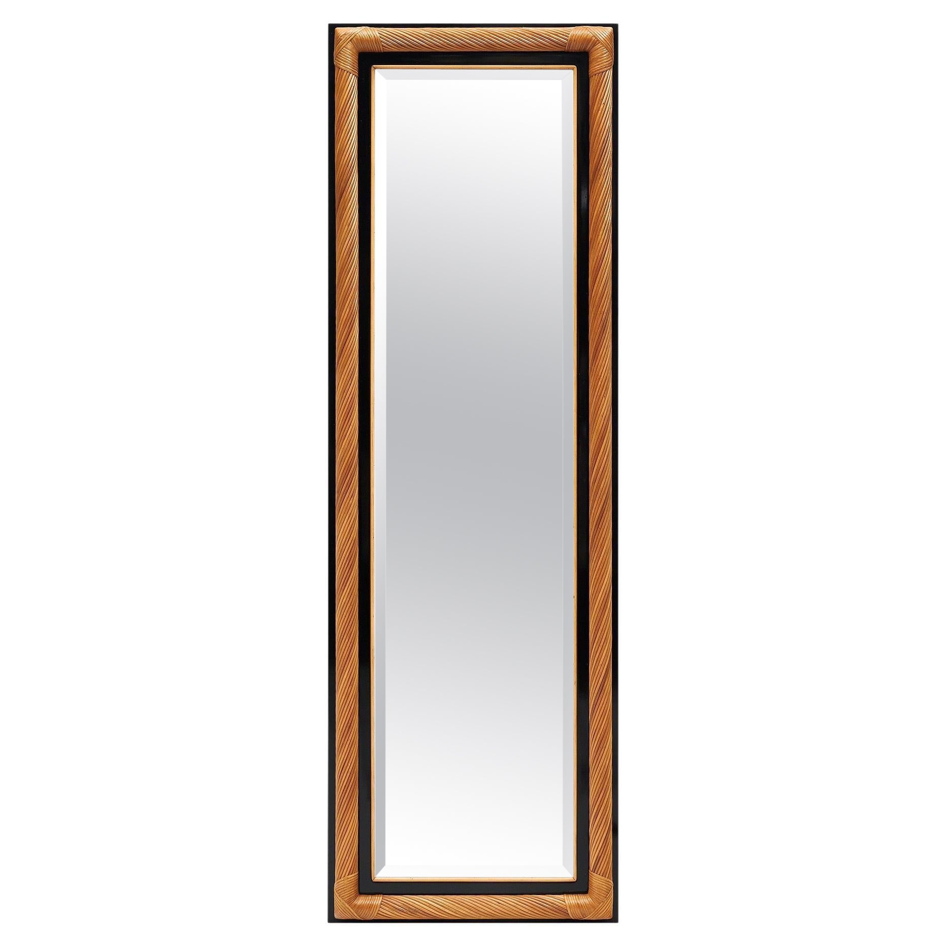 Specchio a figura intera in bambù del Mid-Century