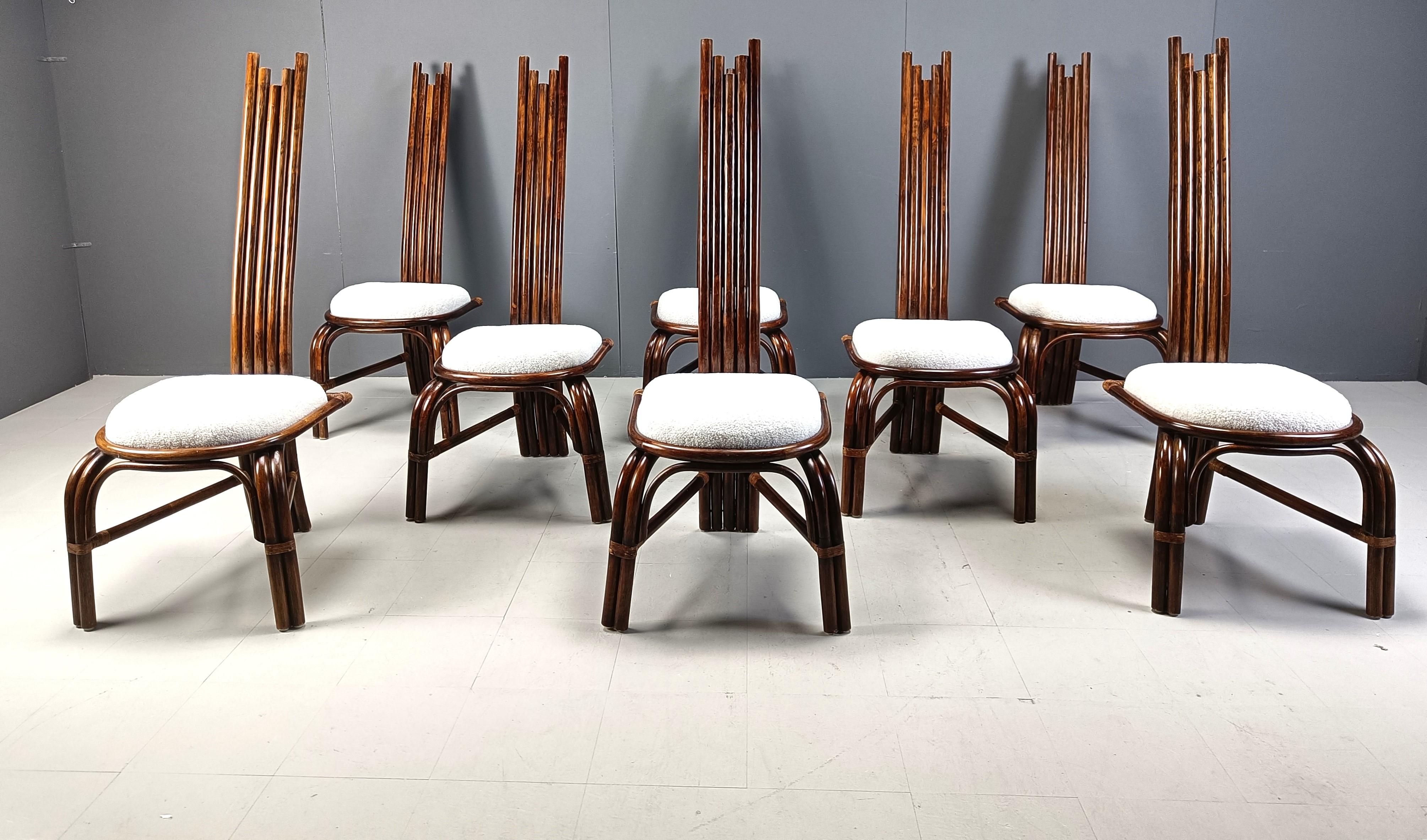 Post-Modern Mid century bamboo high back dining chairs, 1960s - set of 8