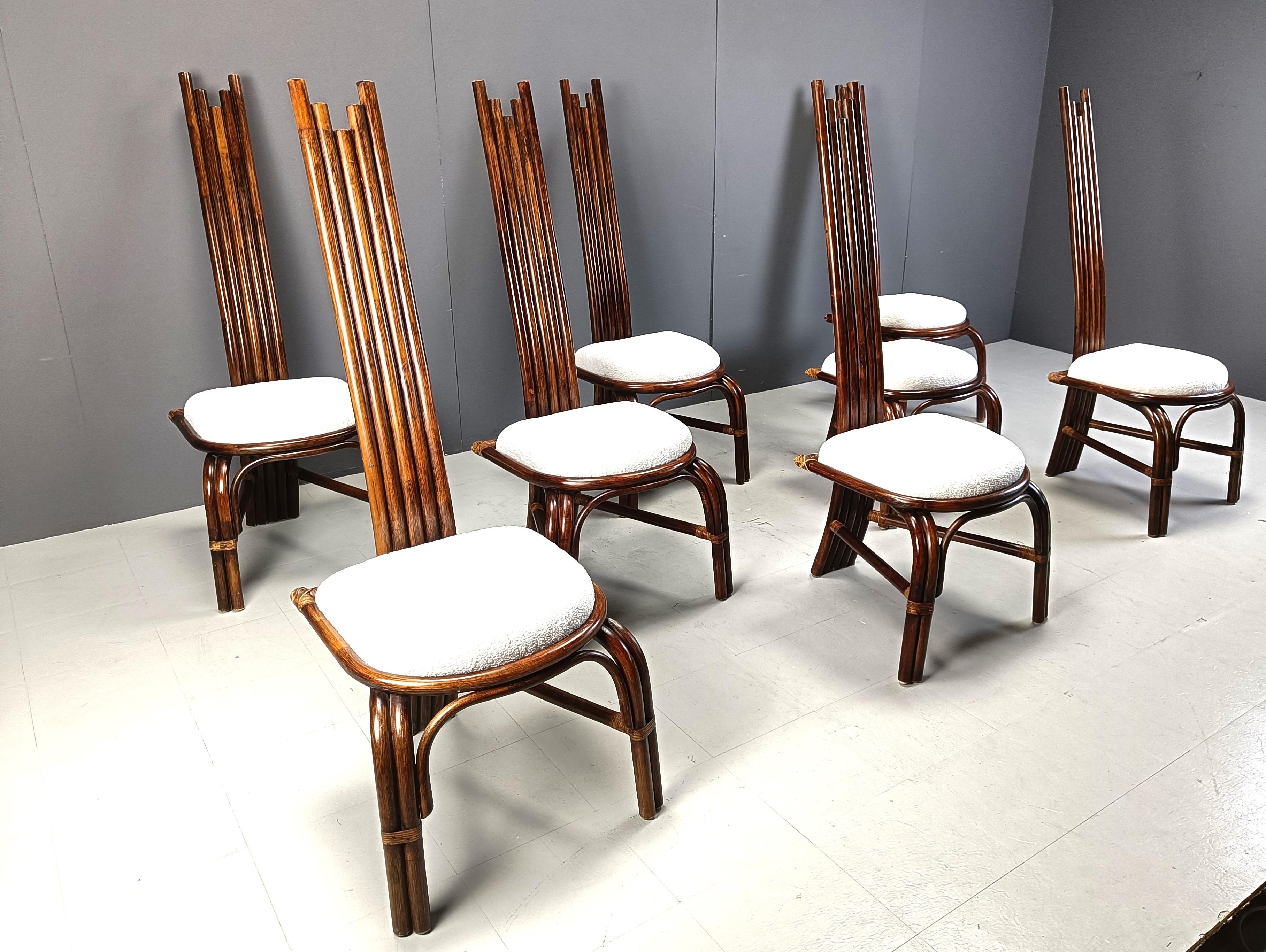 Italian Mid century bamboo high back dining chairs, 1960s - set of 8