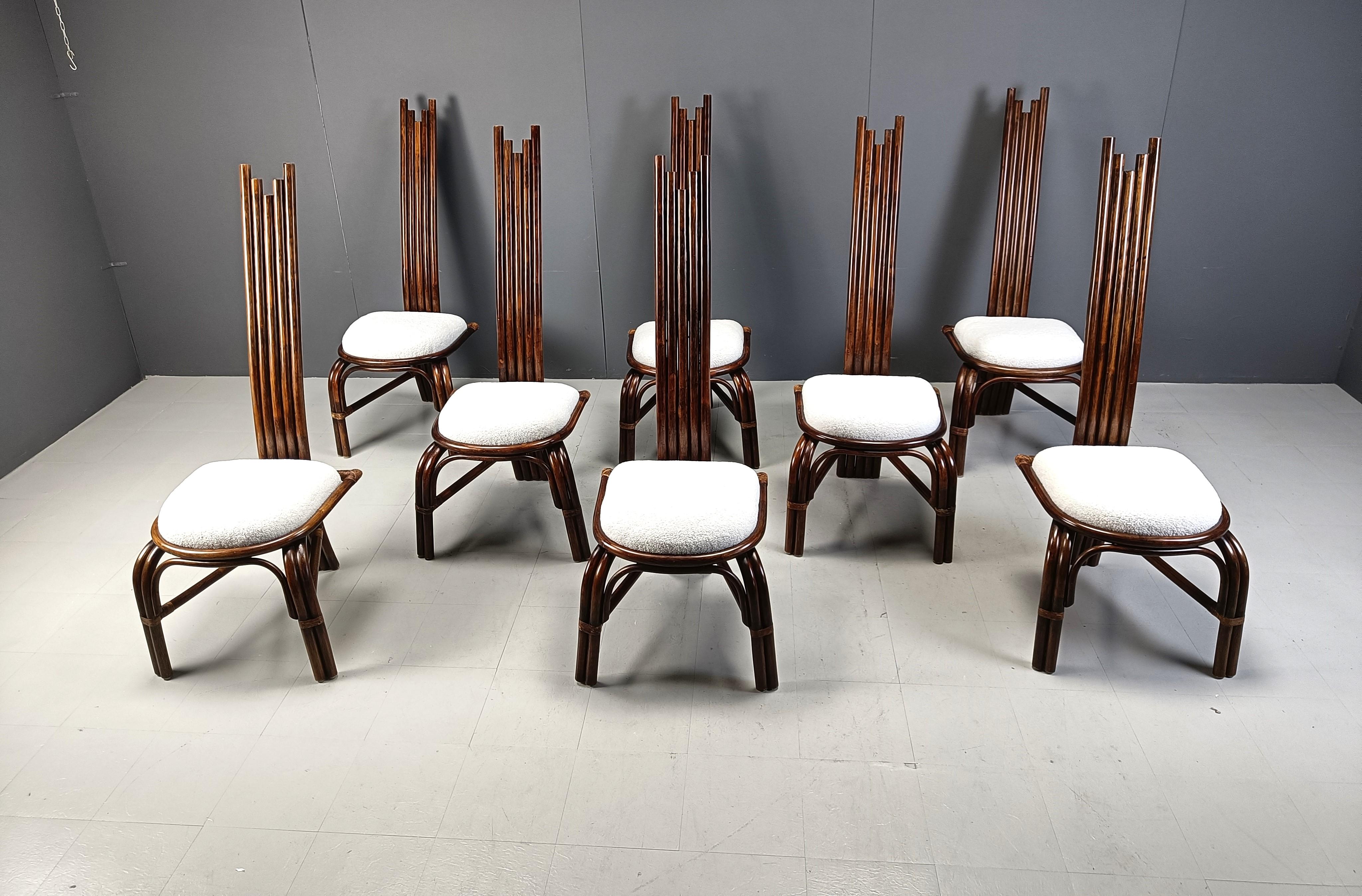Mid century bamboo high back dining chairs, 1960s - set of 8 In Good Condition In Leuven, Vlaams Gewest