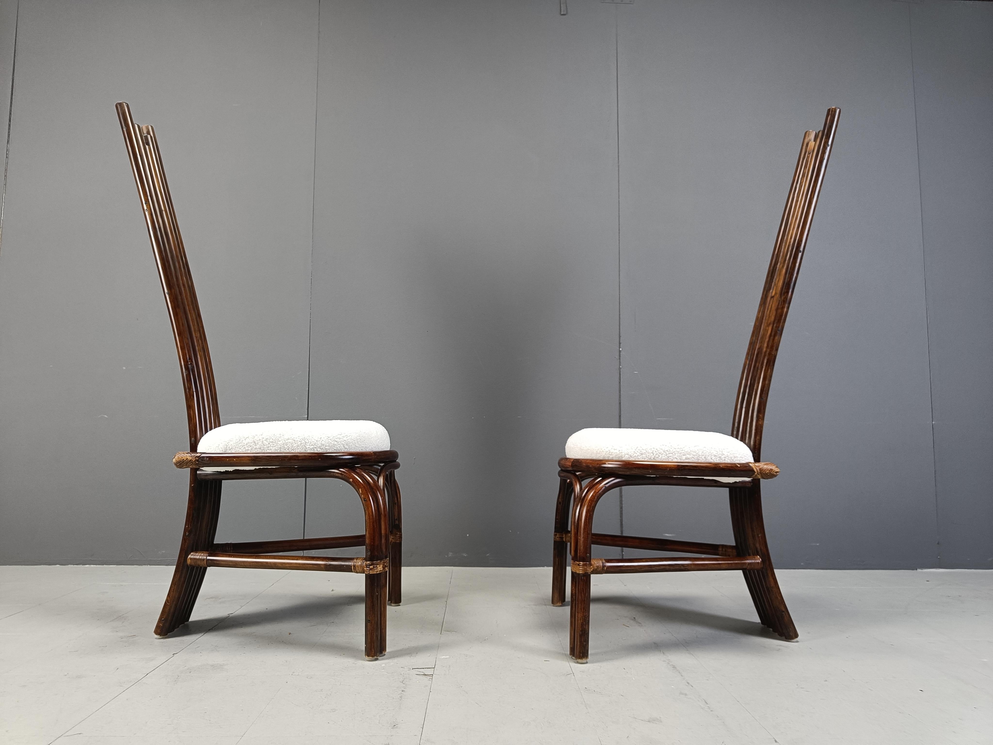 Fabric Mid century bamboo high back dining chairs, 1960s - set of 8
