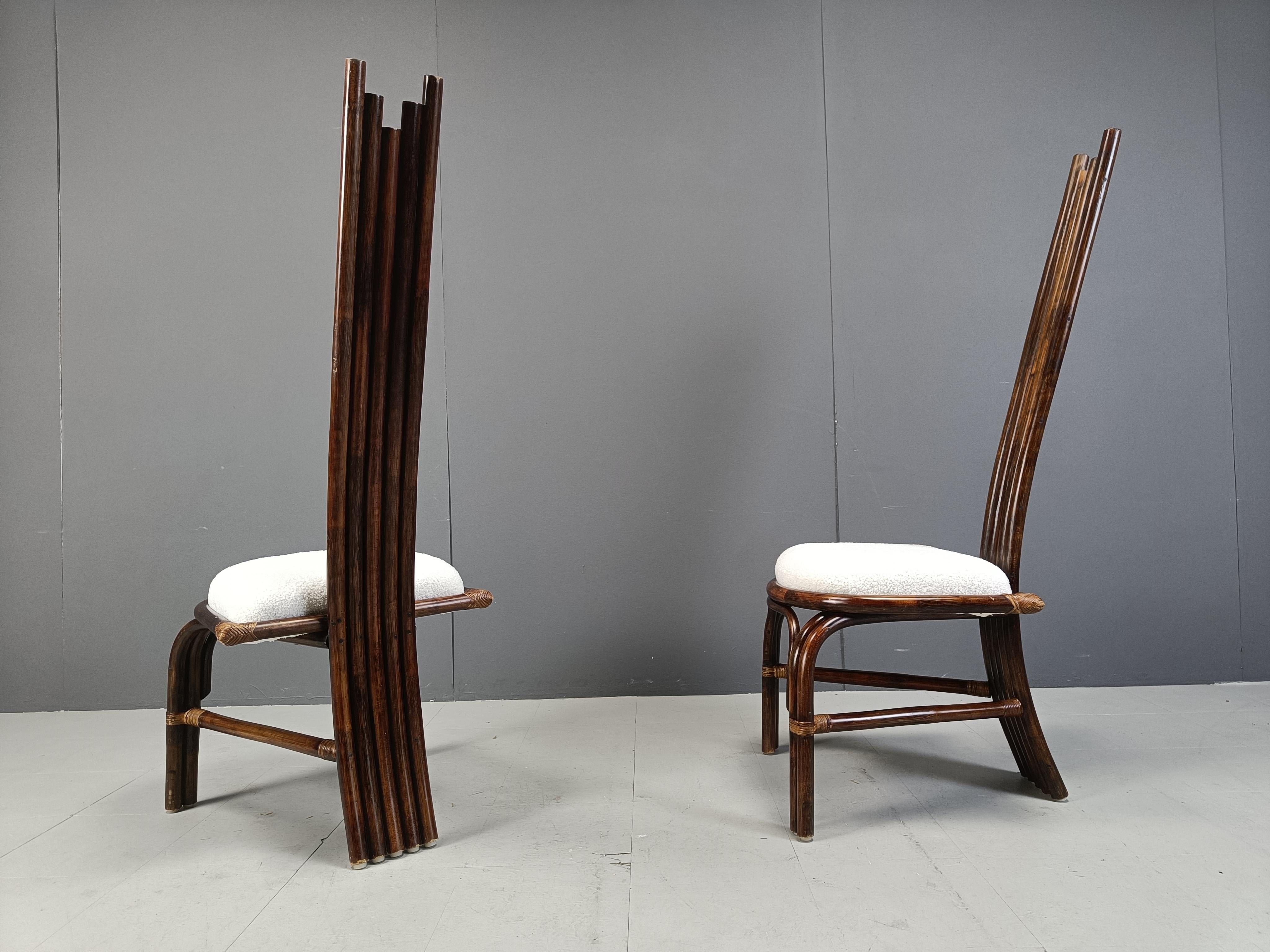 Mid century bamboo high back dining chairs, 1960s - set of 8 1