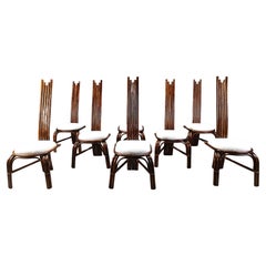 Mid century bamboo high back dining chairs, 1960s - set of 8