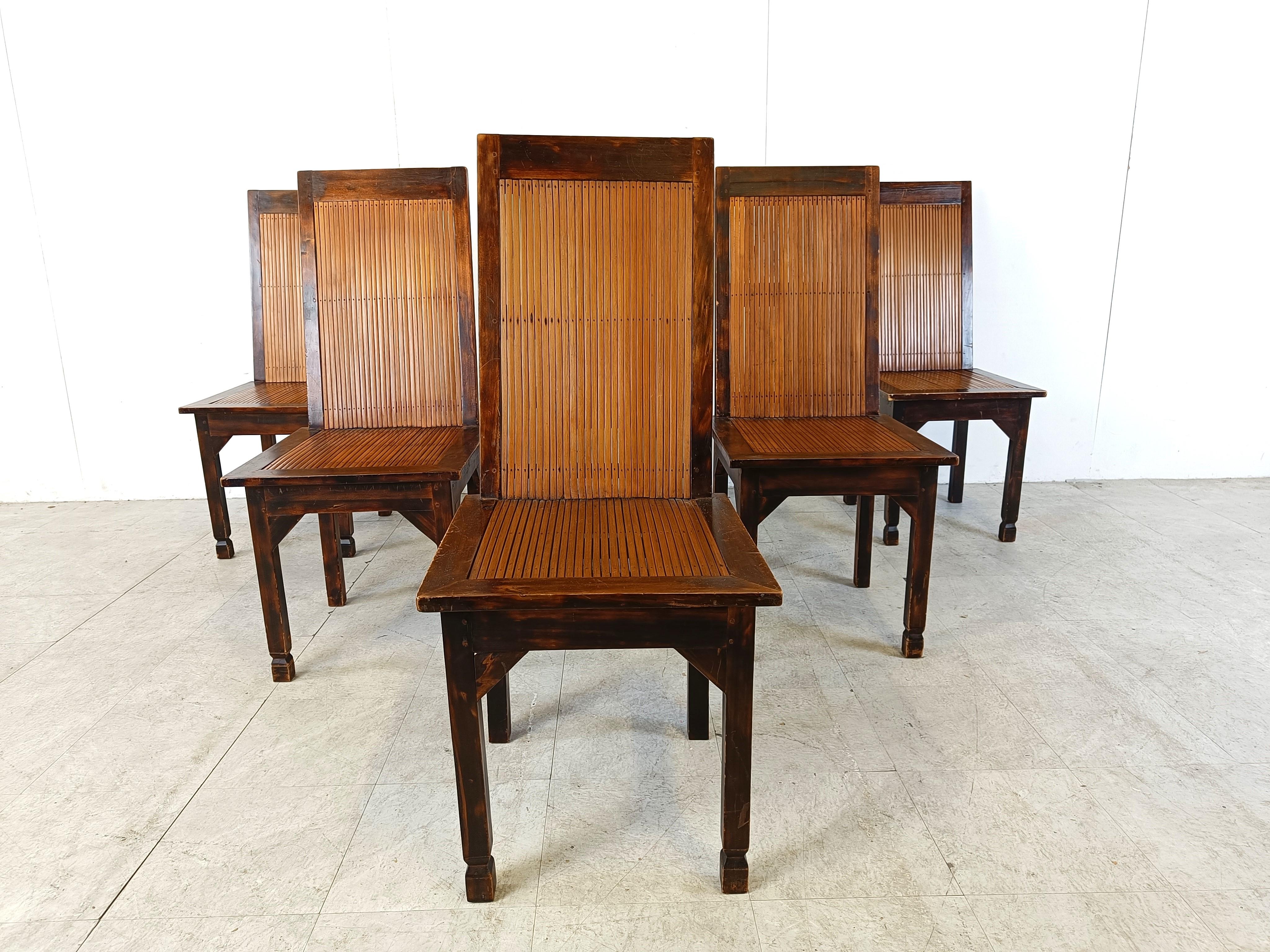 Mid century bamboo high back dining chairs with table, 1960s  For Sale 2