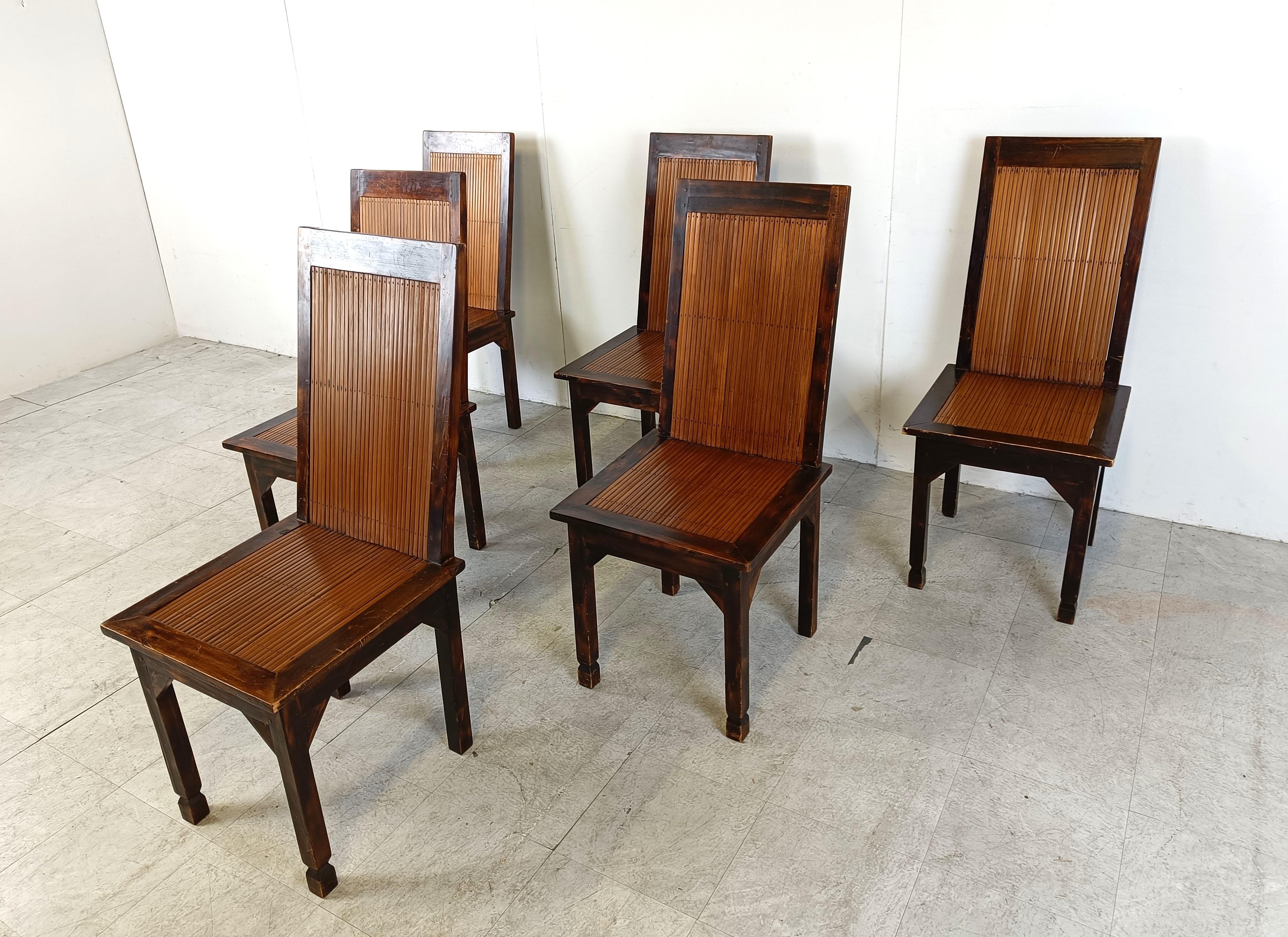 Mid century bamboo high back dining chairs with table, 1960s  For Sale 4