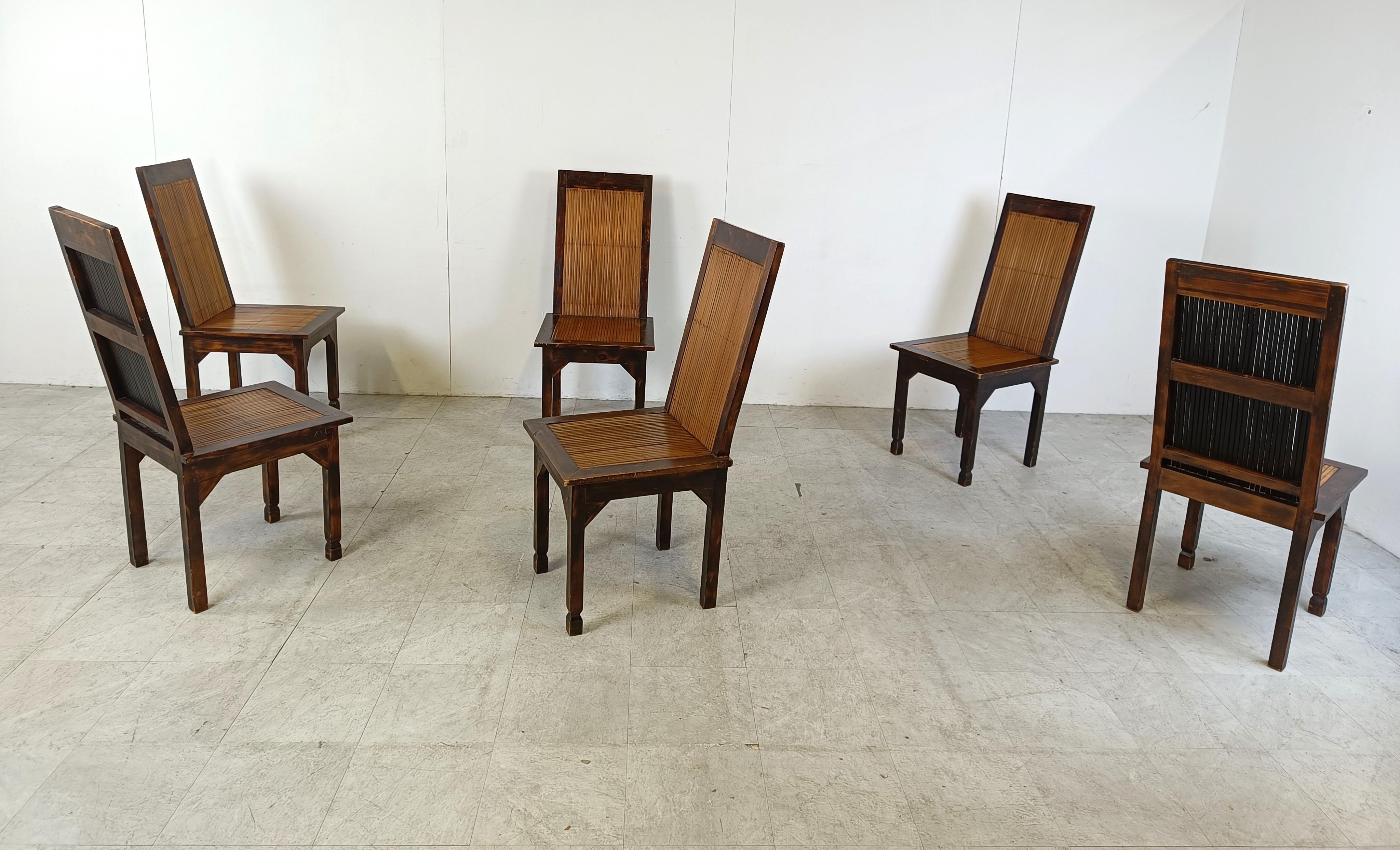 Mid century bamboo high back dining chairs with table, 1960s  For Sale 5