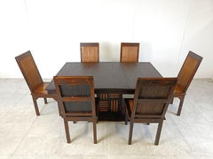 Mid century bamboo high back dining chairs with table, 1960s