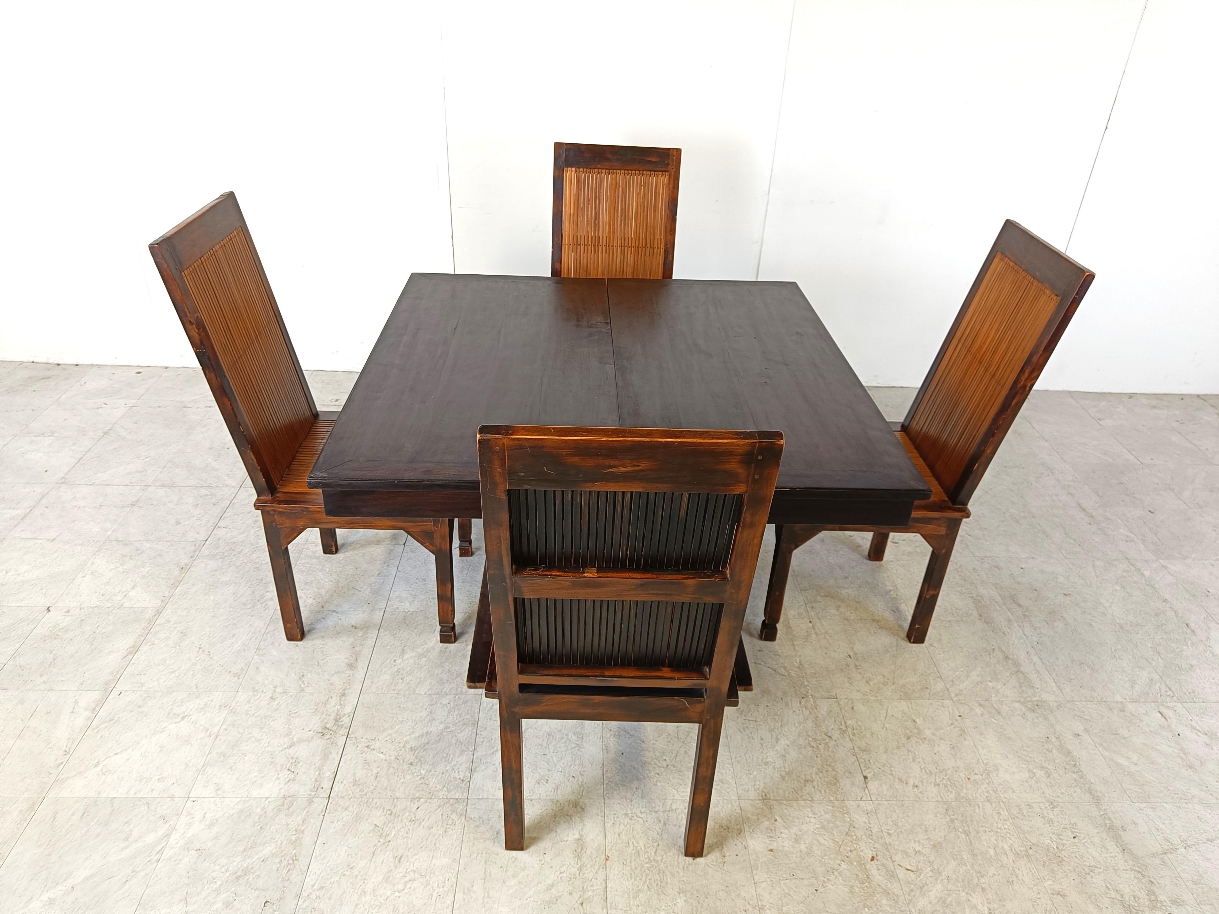 Mid century bamboo high back dining chairs with table, 1960s  In Good Condition For Sale In HEVERLEE, BE