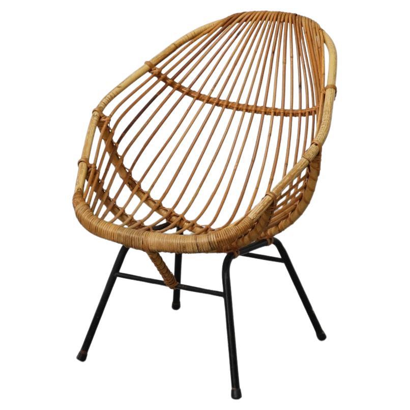 Mid-Century Bamboo Hoop Lounge Chair with Black Frame For Sale