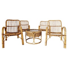 Mid century Bamboo Living Room Set Chairs