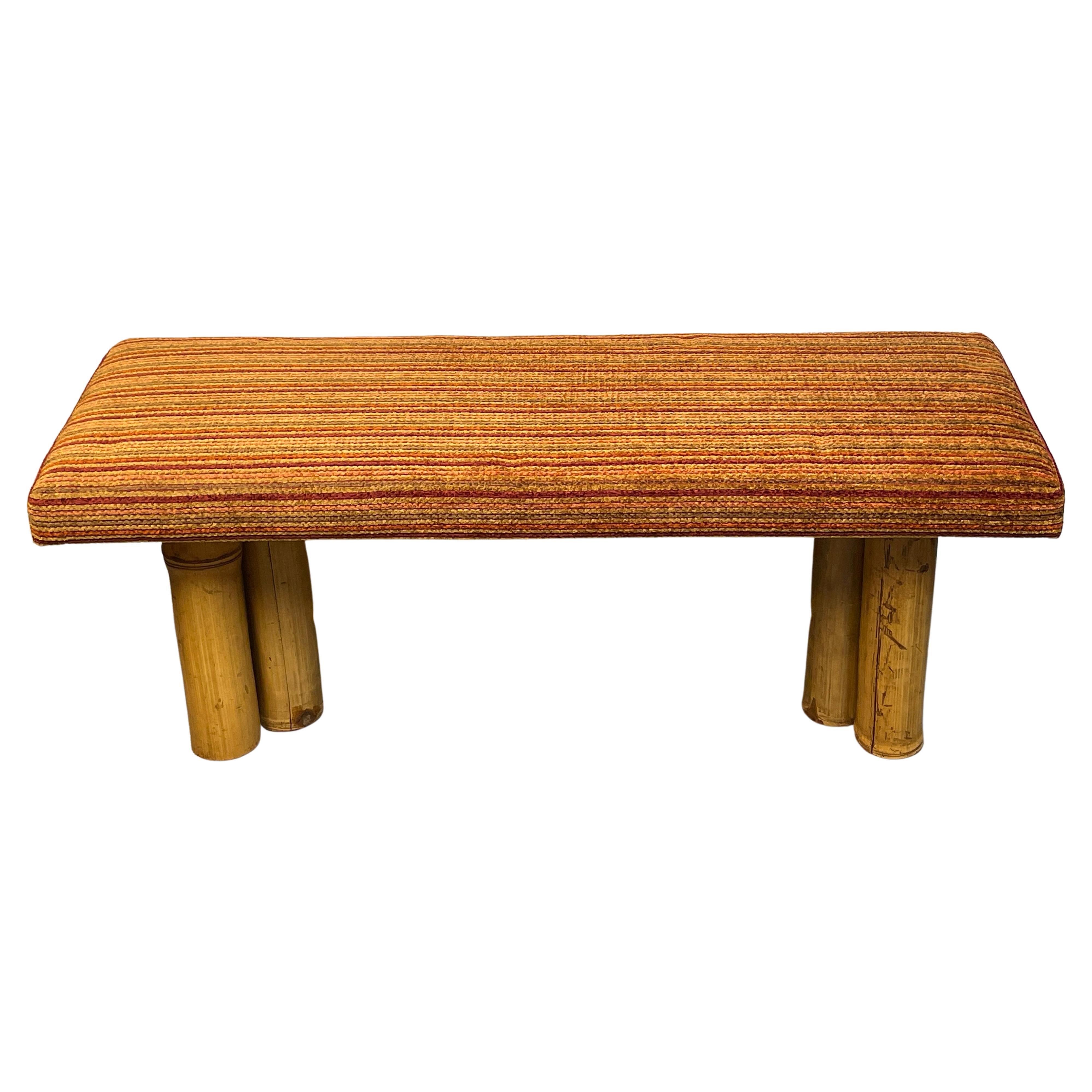 Bamboo Upholstered Long Bench, Circa 1950s For Sale