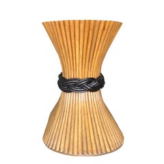 Mid-Century Bamboo Cane Oval Rattan Glass Dining Table Frankl Style by McGuire