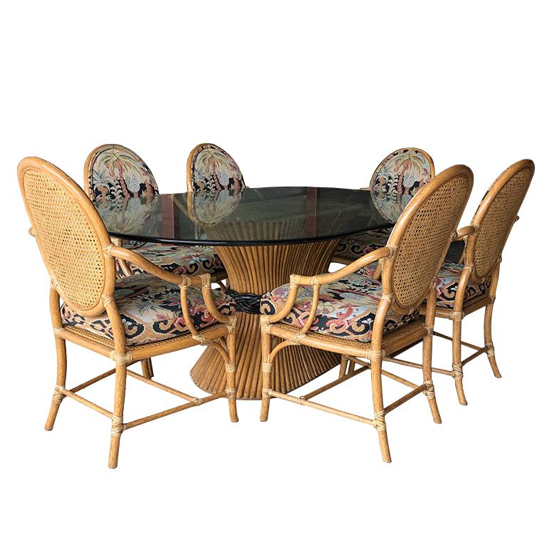 20th Century Mid-Century Bamboo Cane Oval Rattan Glass Dining Table Frankl Style by McGuire